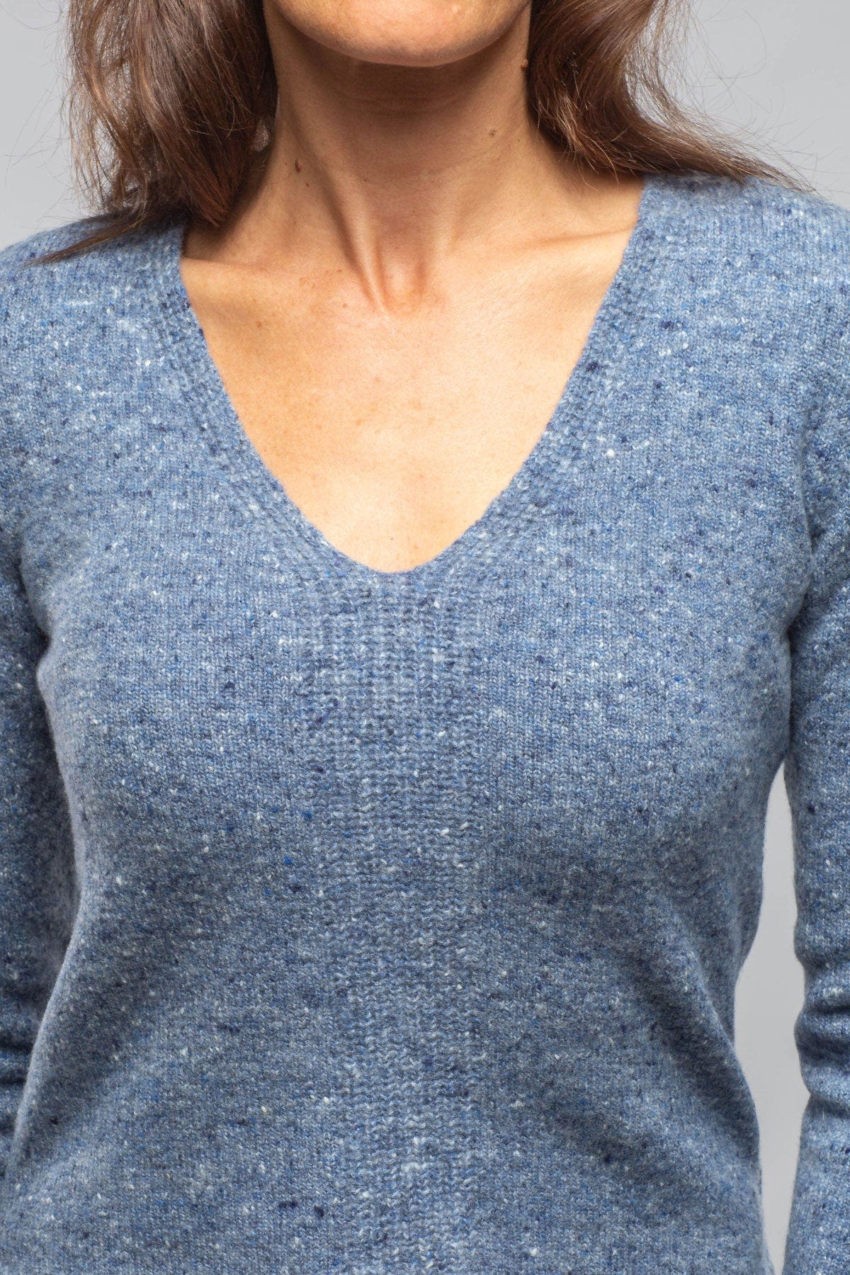 Cleo V-Neck Donegal Sweater In Soft Denim - Image 5