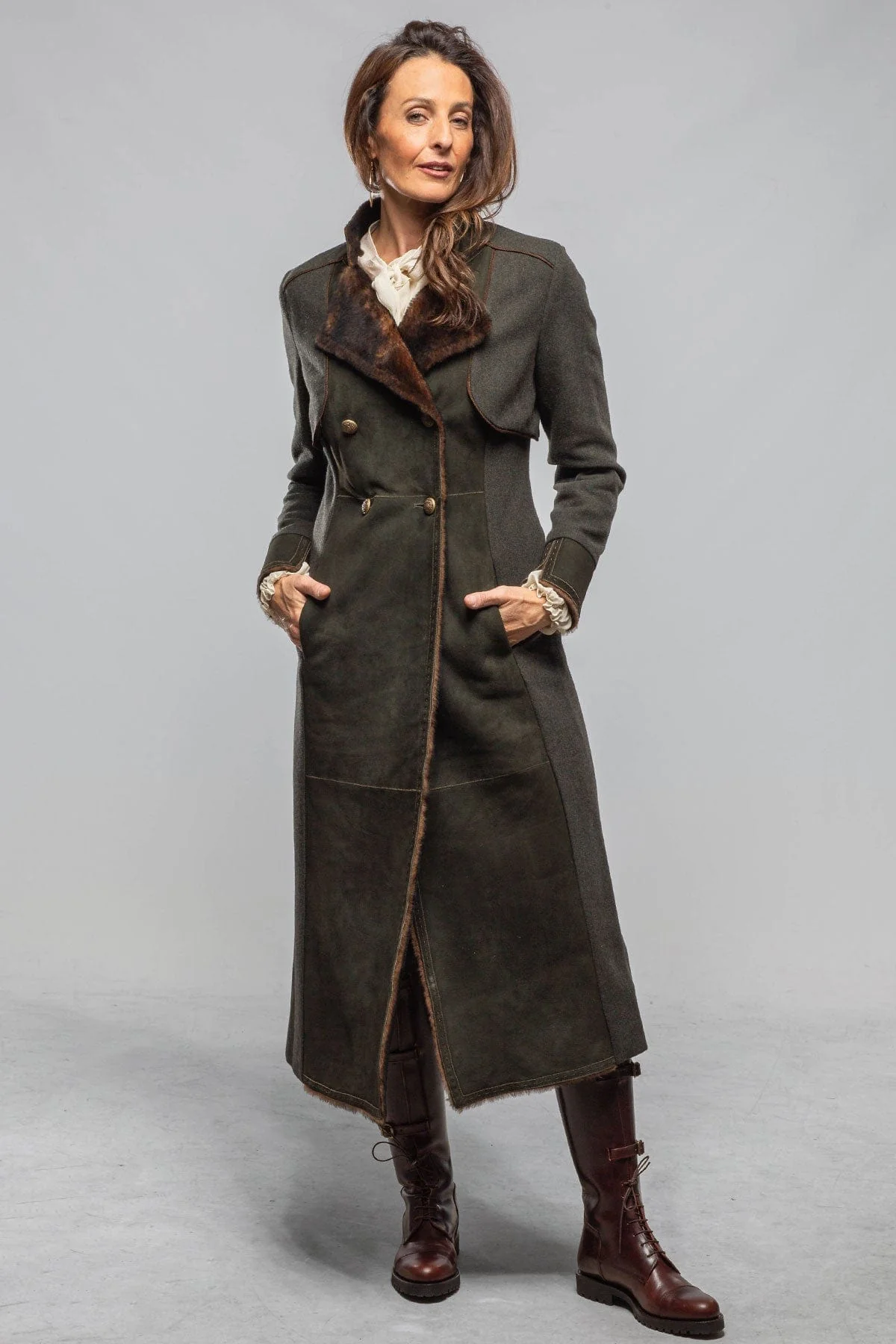 Colonel Shearling Coat In Loden - Image 2