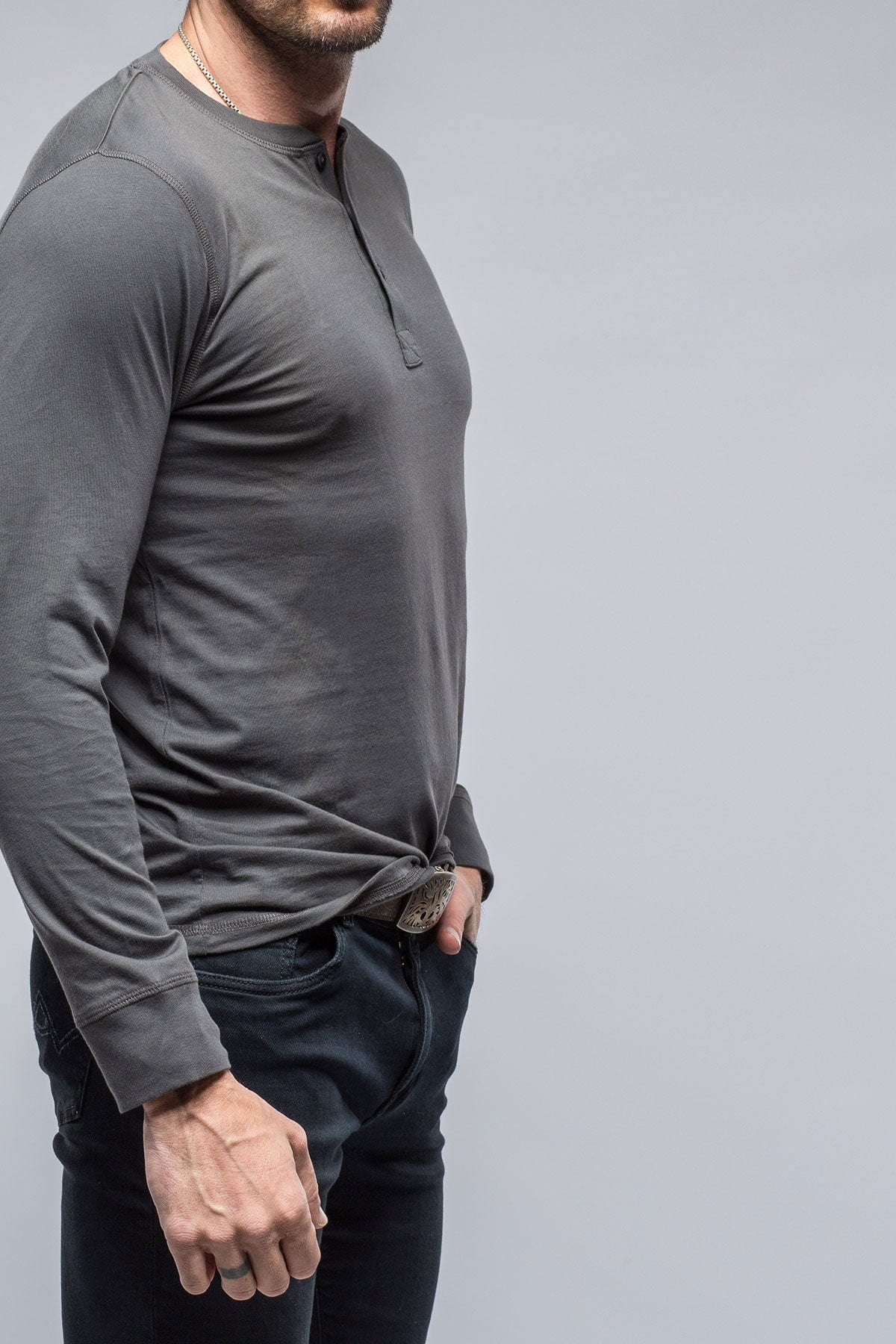 Coronado Cotton LS Henley in Grey - Image 3