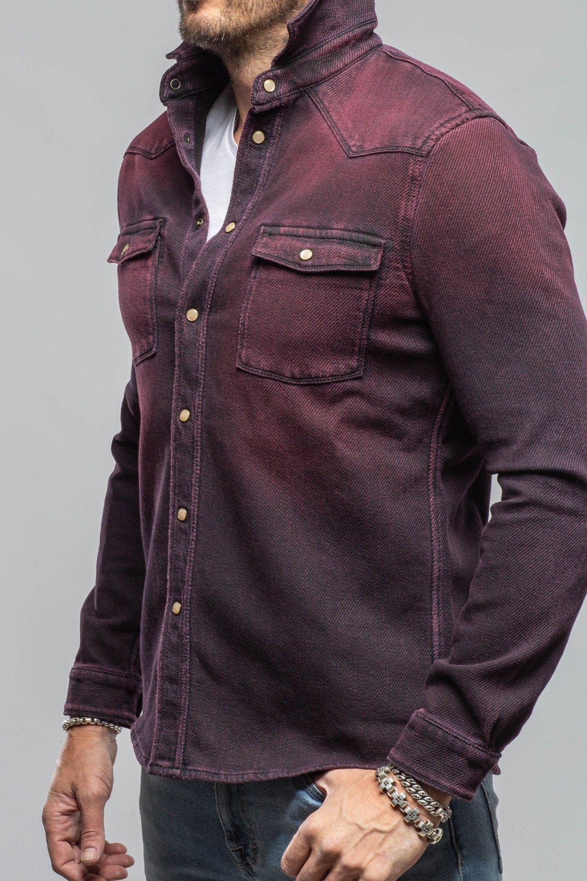 Cutter Knit Snap Shirt In Bordeaux - Image 6