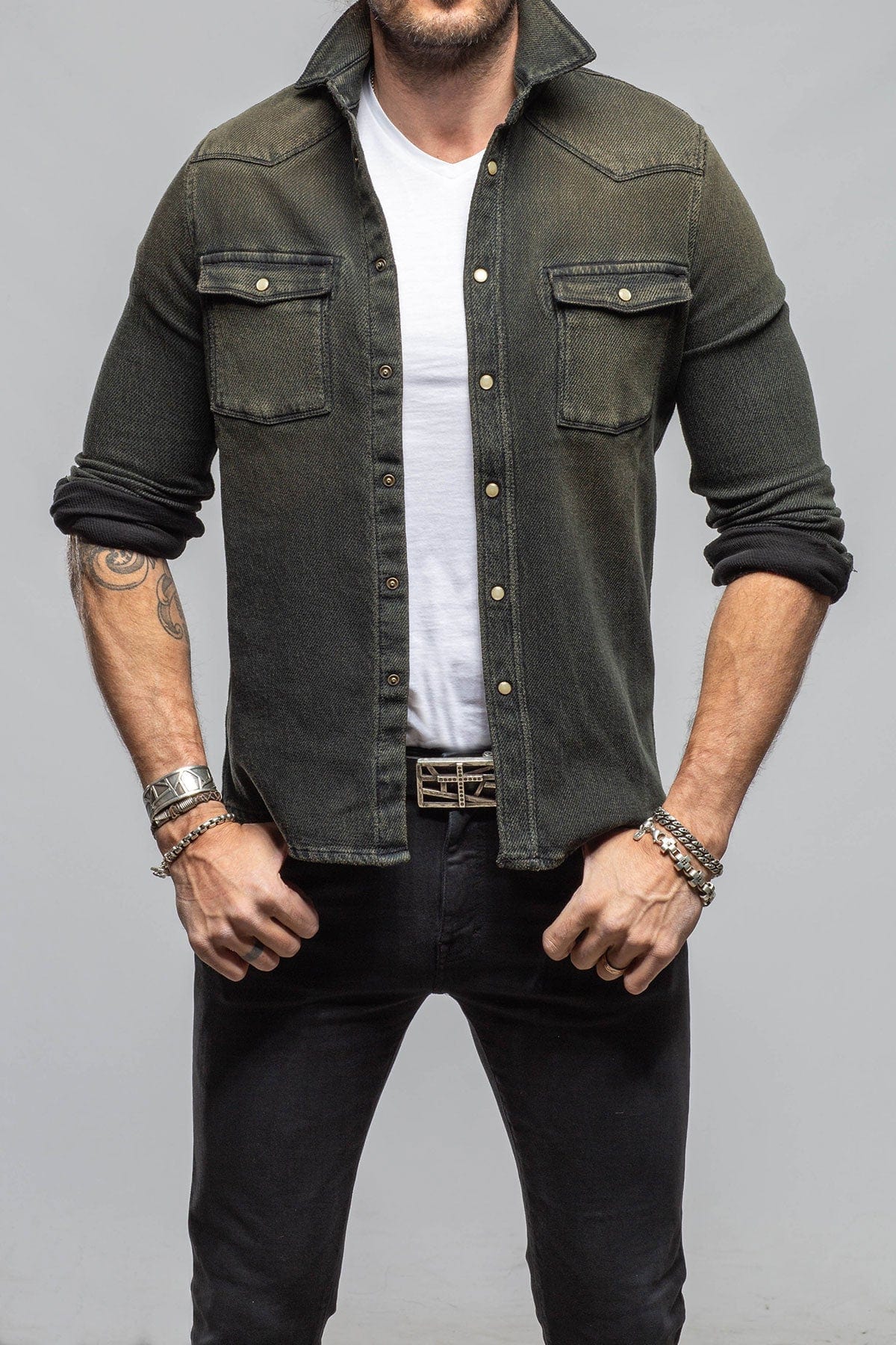 Cutter Knit Snap Shirt In Iguana