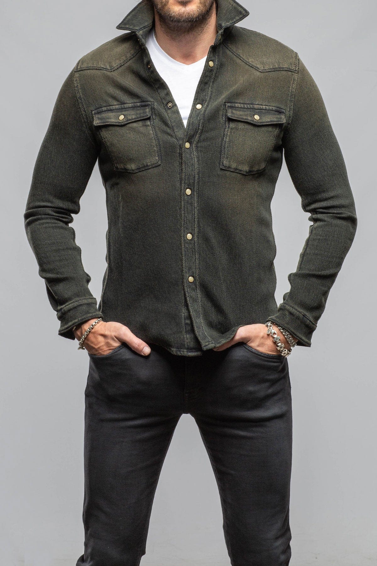 Cutter Knit Snap Shirt In Iguana - Image 2