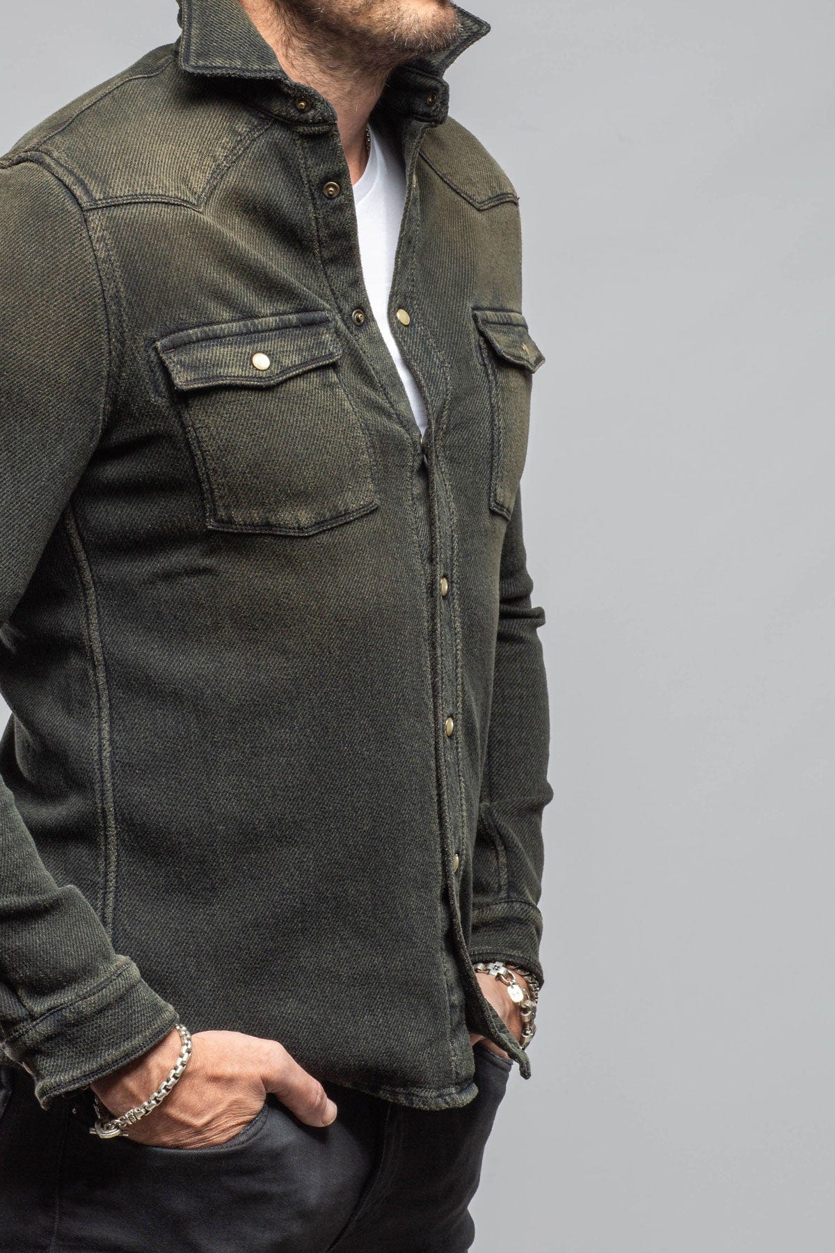 Cutter Knit Snap Shirt In Iguana - Image 5