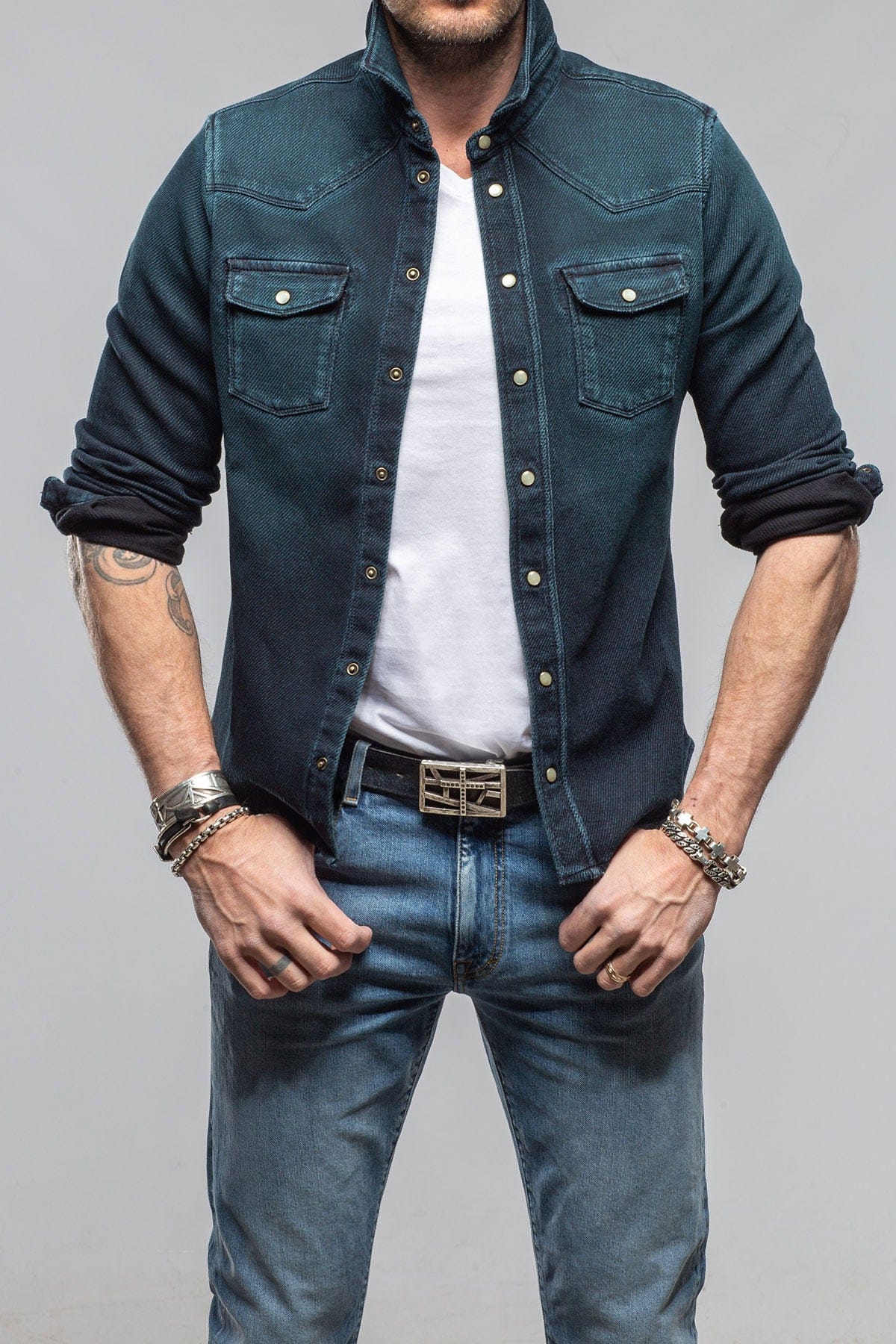 Cutter Knit Snap Shirt In Petrolio - Image 2