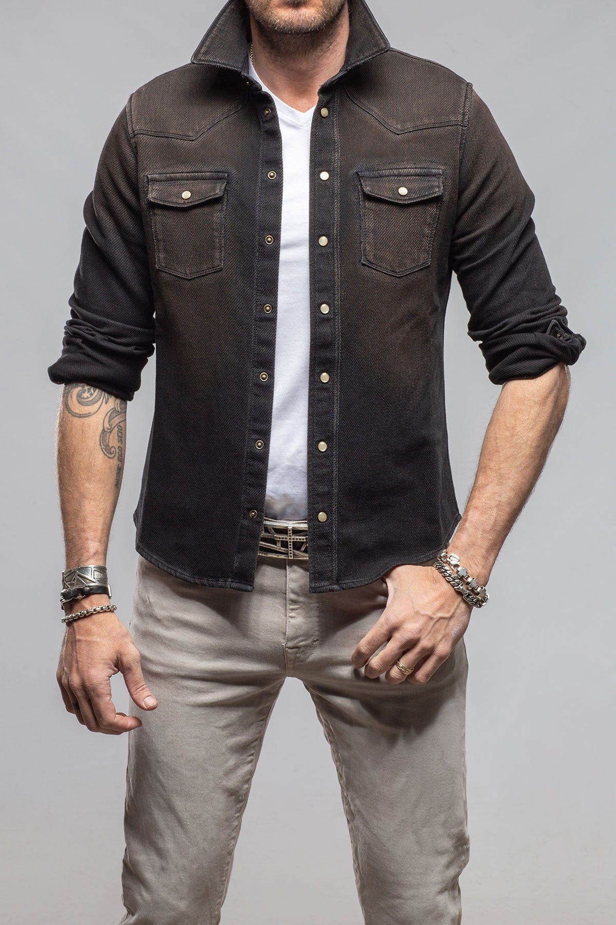 Cutter Knit Snap Shirt In Wenge - Image 2