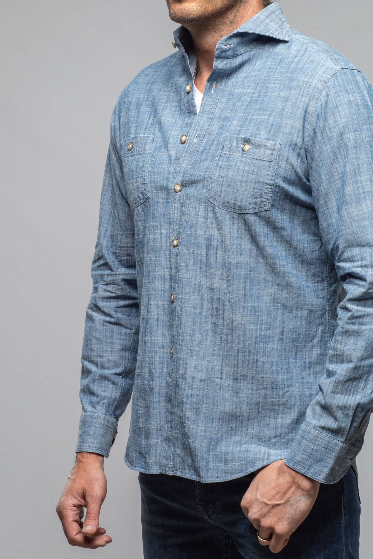 Drakes Denim Button Down Shirt - Image 3