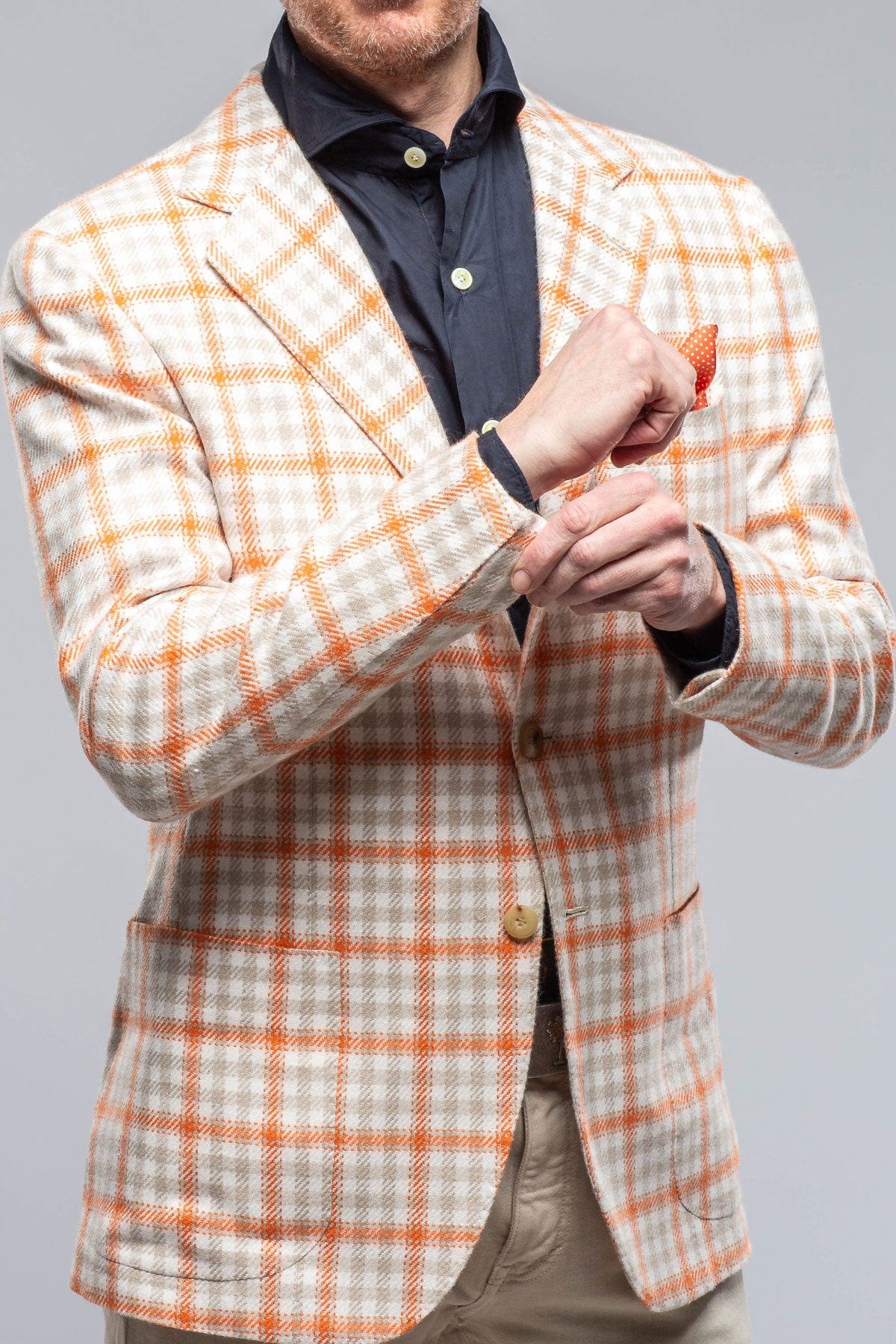 Eagan Cashmere Sport Coat in Cream and Orange - Image 3