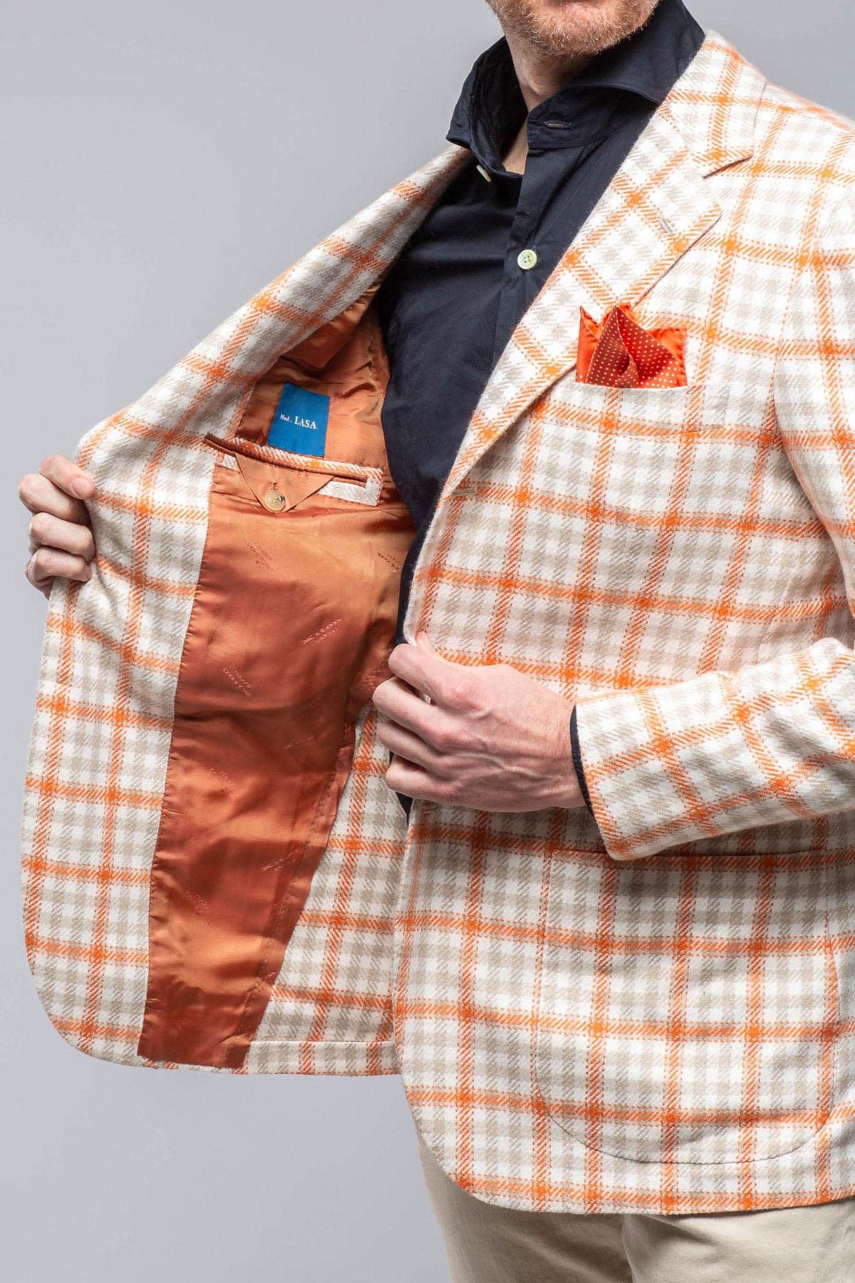 Eagan Cashmere Sport Coat in Cream and Orange - Image 4