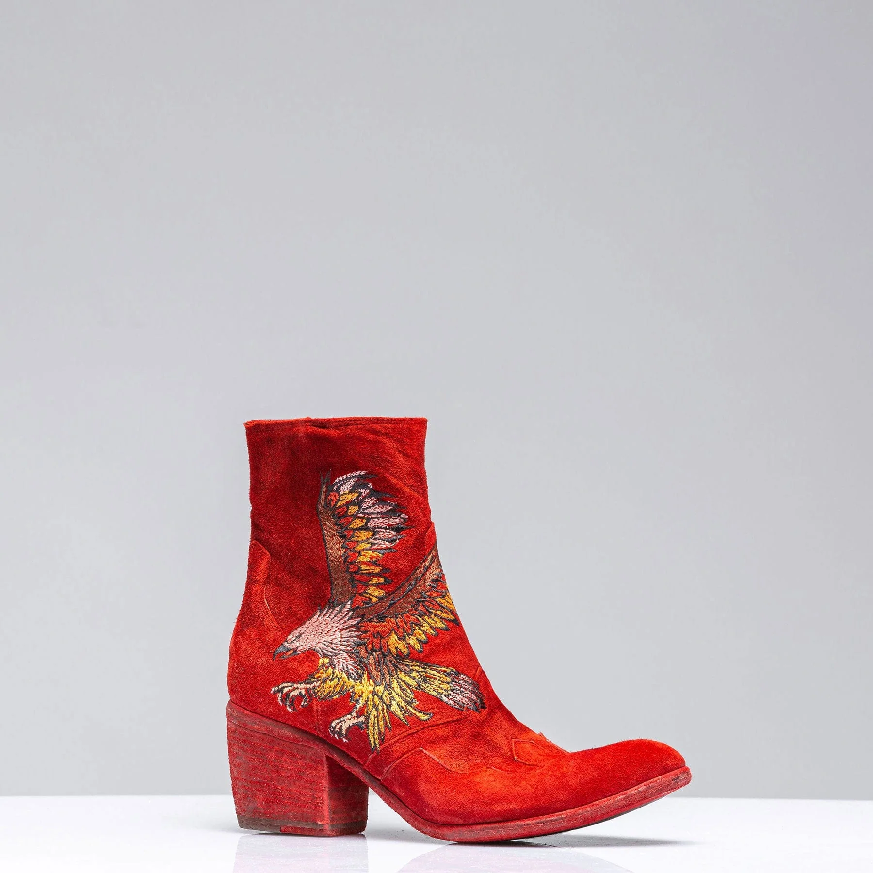 Eagle Embroidered Suede Boot In Rust