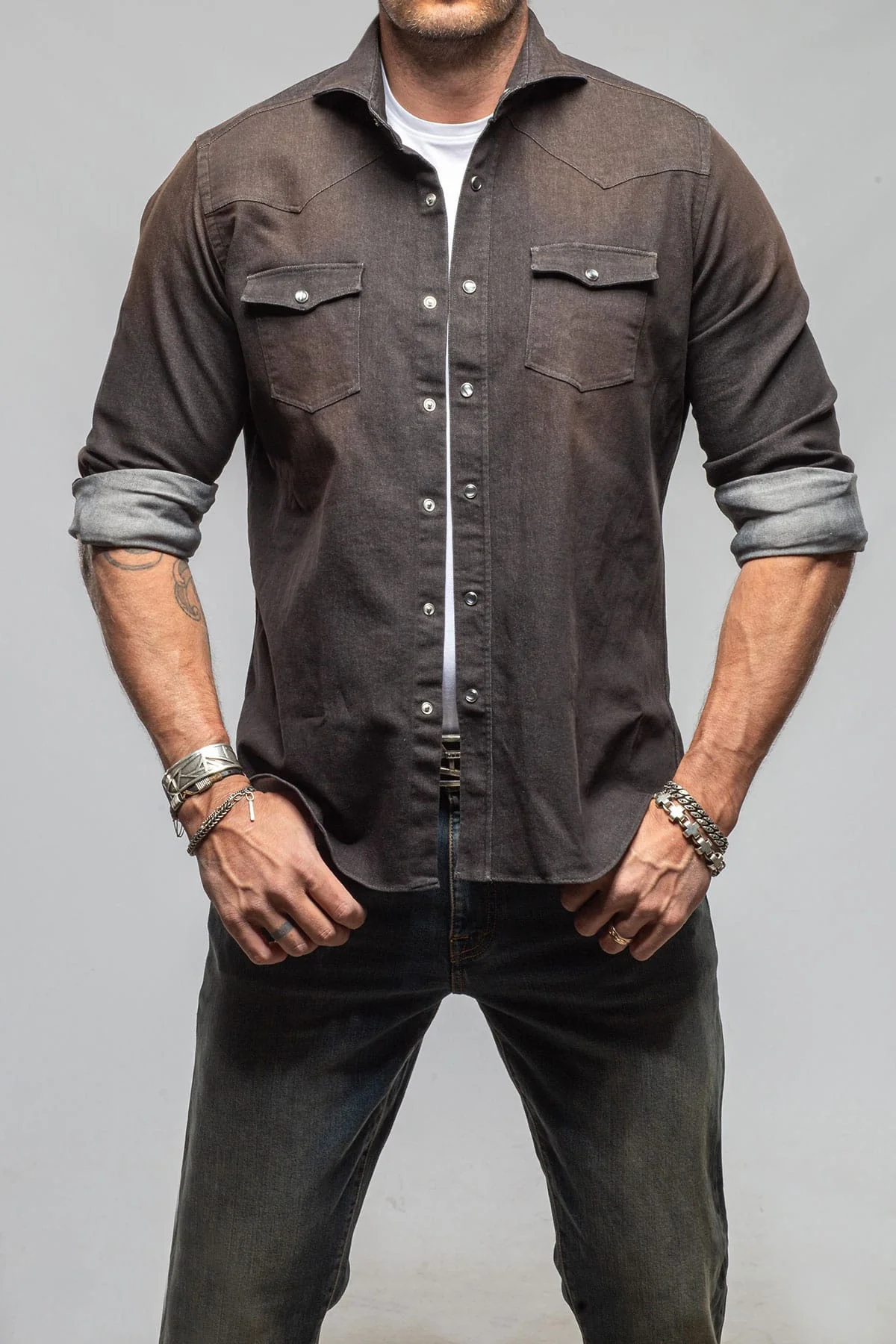 Elias Denim Western Snap Shirt In Black