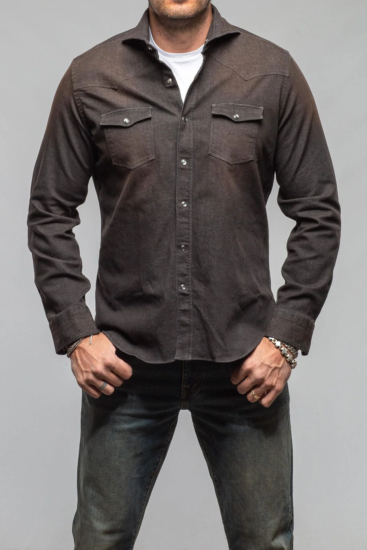 Elias Denim Western Snap Shirt In Black - Image 2