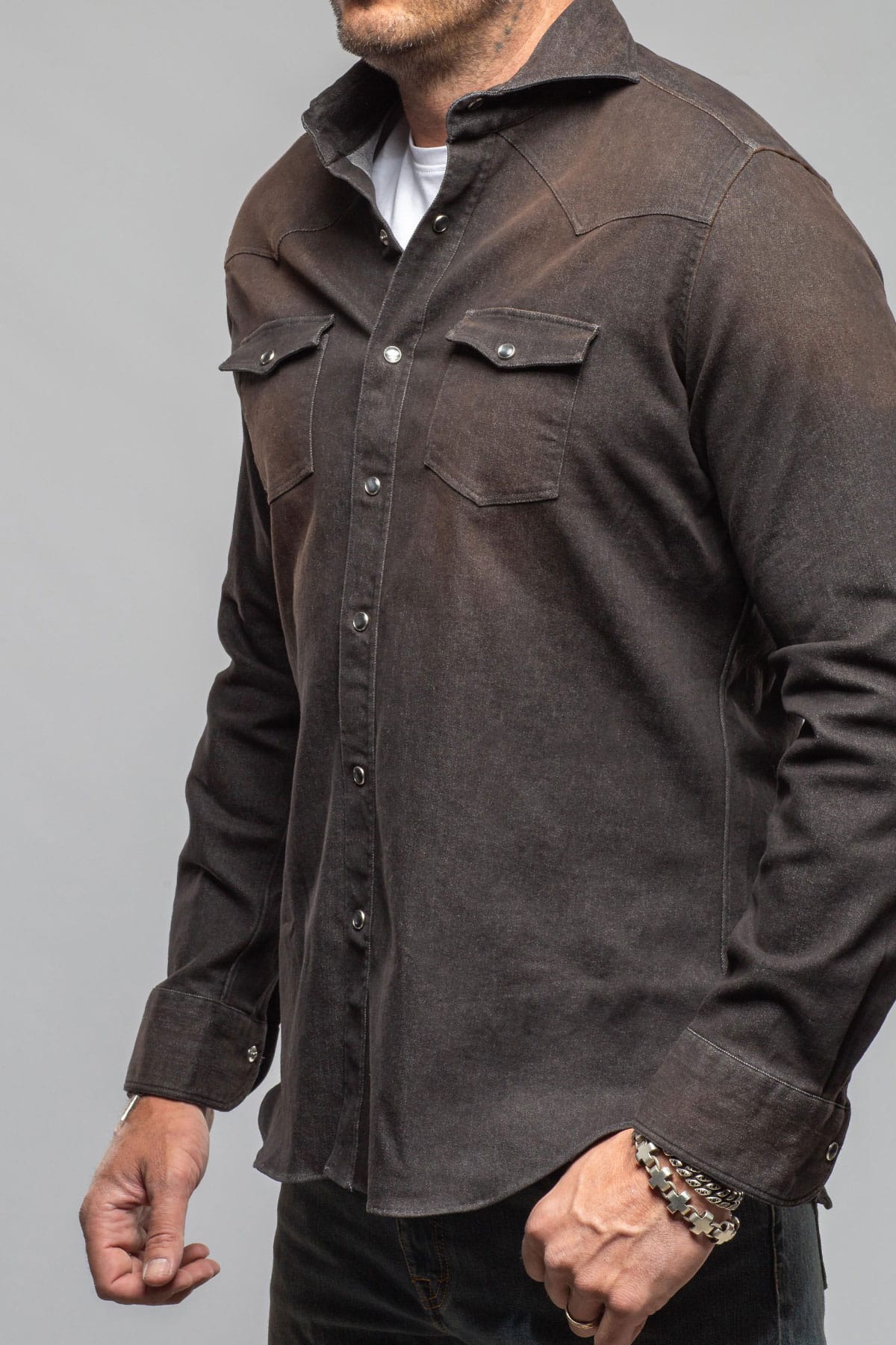 Elias Denim Western Snap Shirt In Black - Image 3