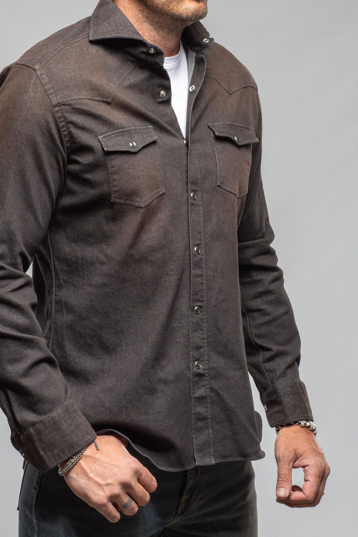 Elias Denim Western Snap Shirt In Black - Image 4