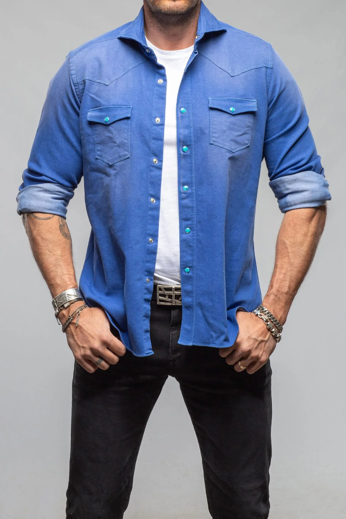 Elias Denim Western Snap Shirt In Blue