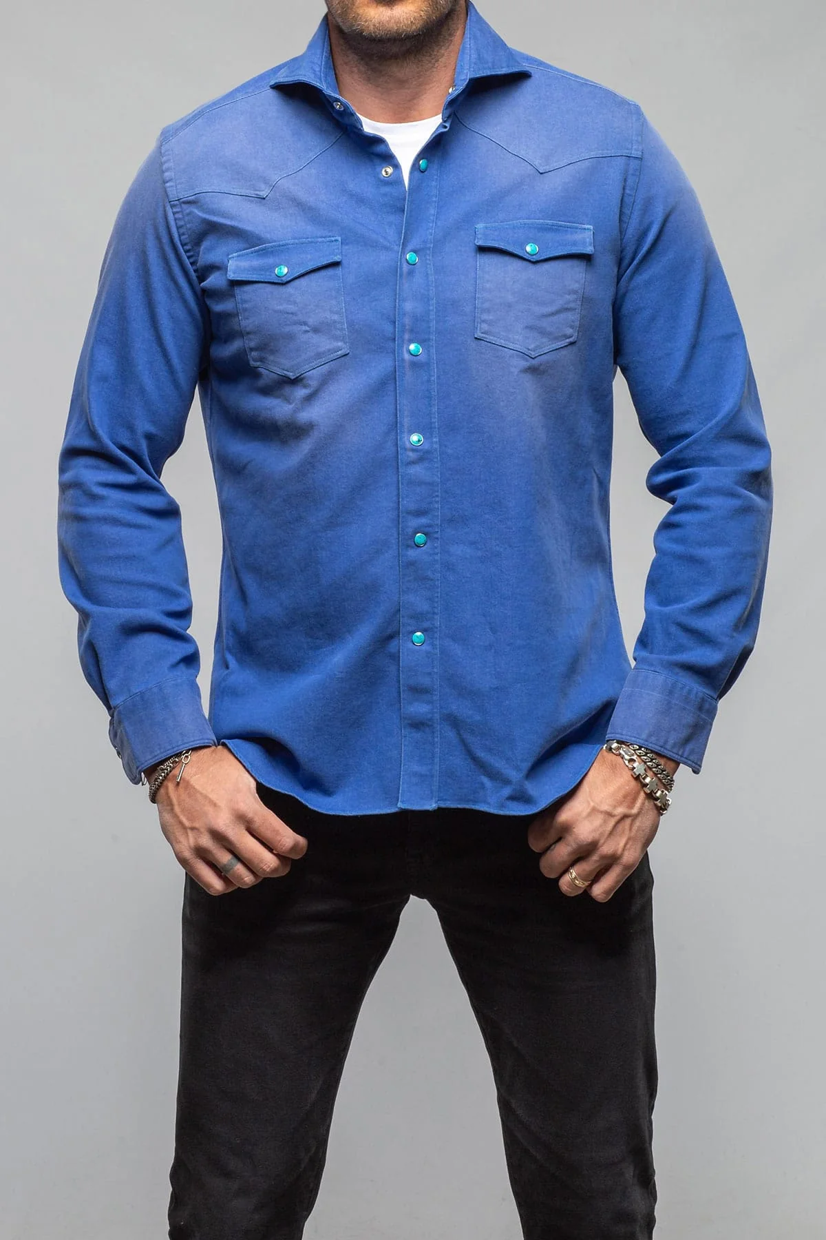 Elias Denim Western Snap Shirt In Blue - Image 2