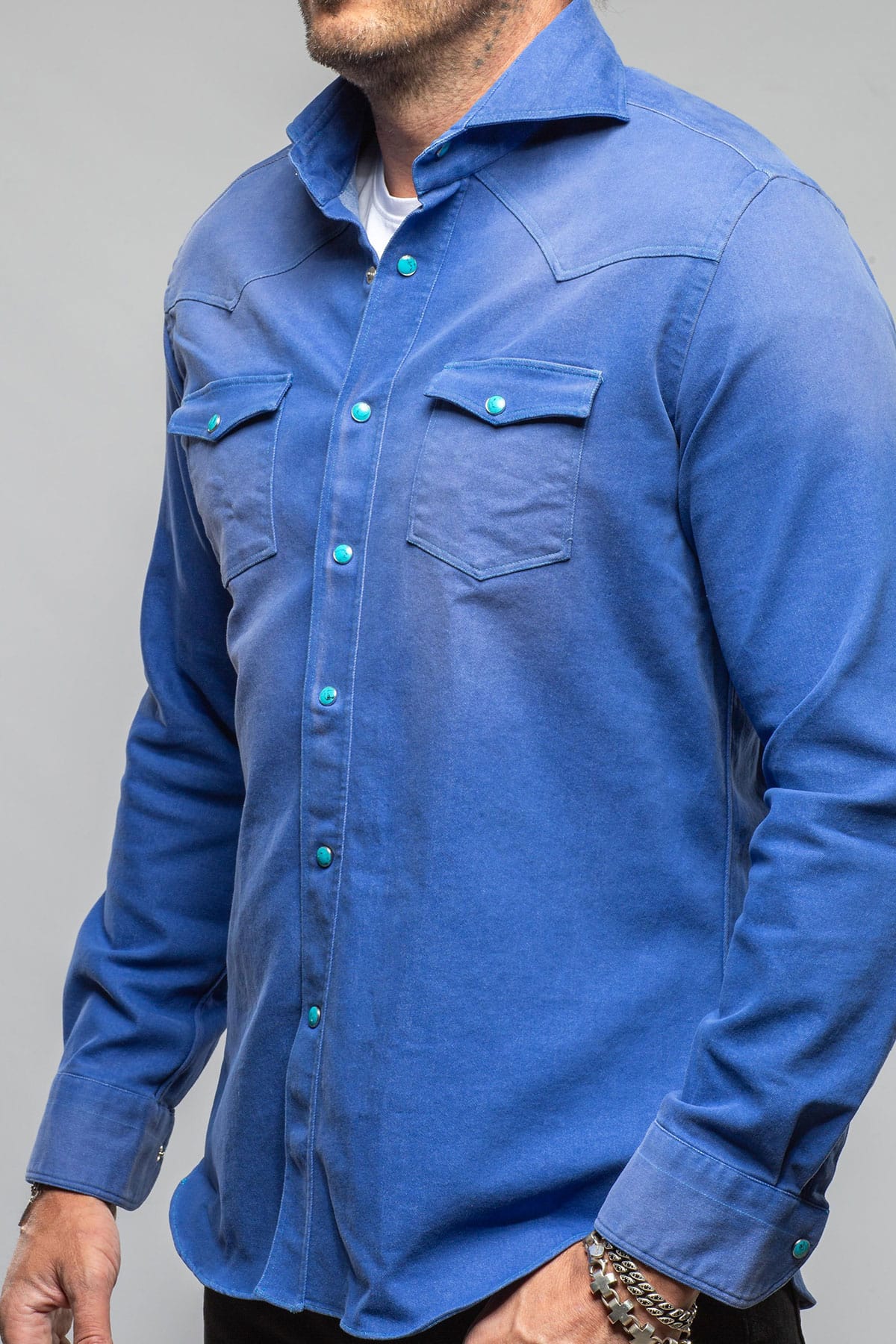 Elias Denim Western Snap Shirt In Blue - Image 3