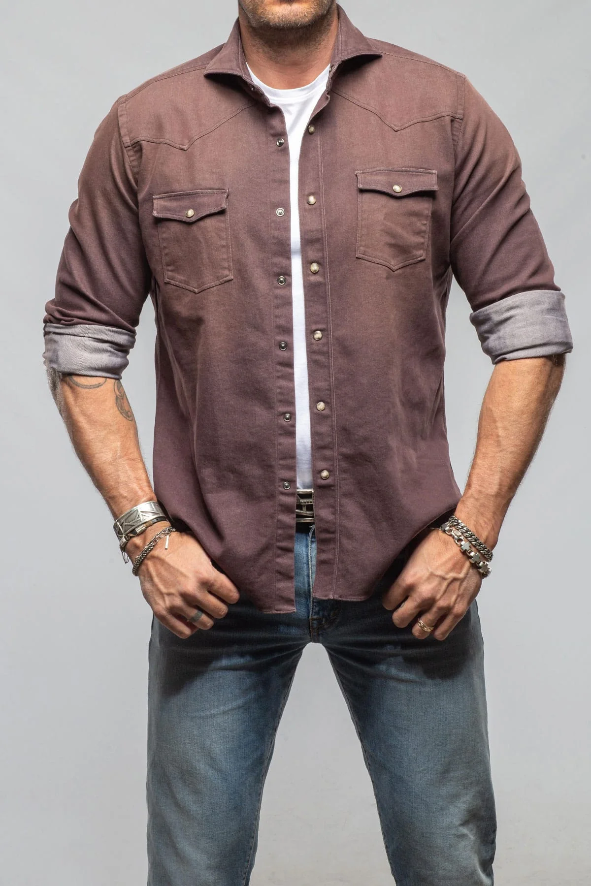Elias Denim Western Snap Shirt In Brown
