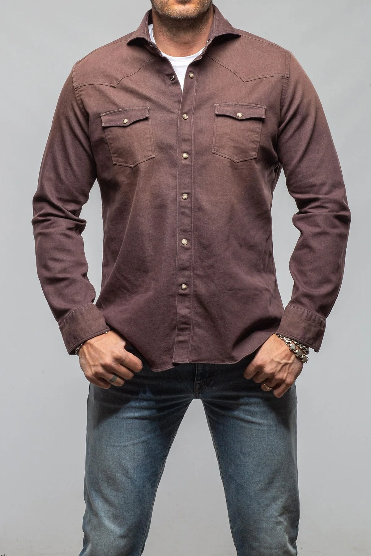 Elias Denim Western Snap Shirt In Brown - Image 2