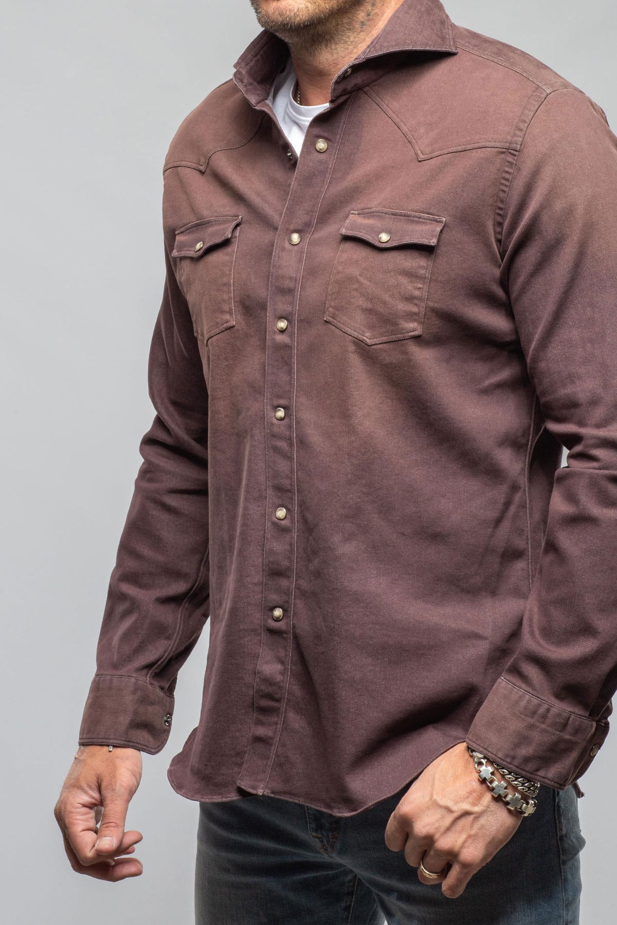 Elias Denim Western Snap Shirt In Brown - Image 3