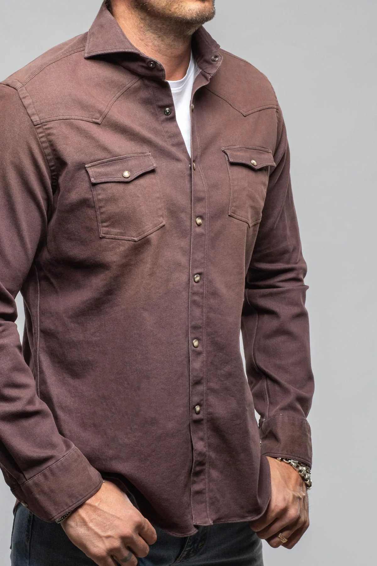 Elias Denim Western Snap Shirt In Brown - Image 4