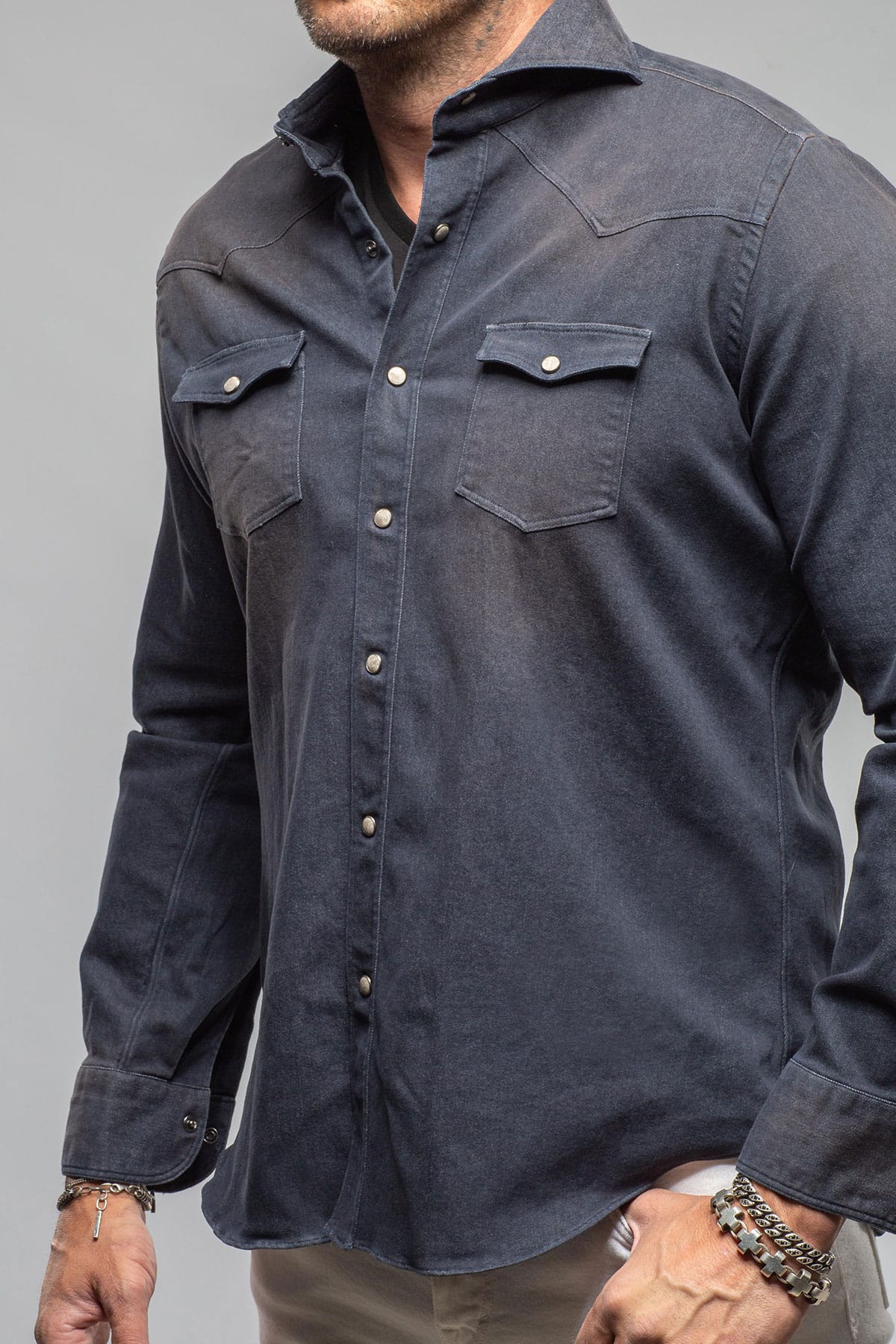 Elias Denim Western Snap Shirt In Navy - Image 3