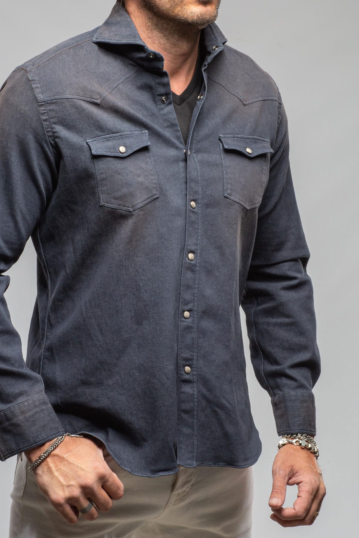 Elias Denim Western Snap Shirt In Navy - Image 4