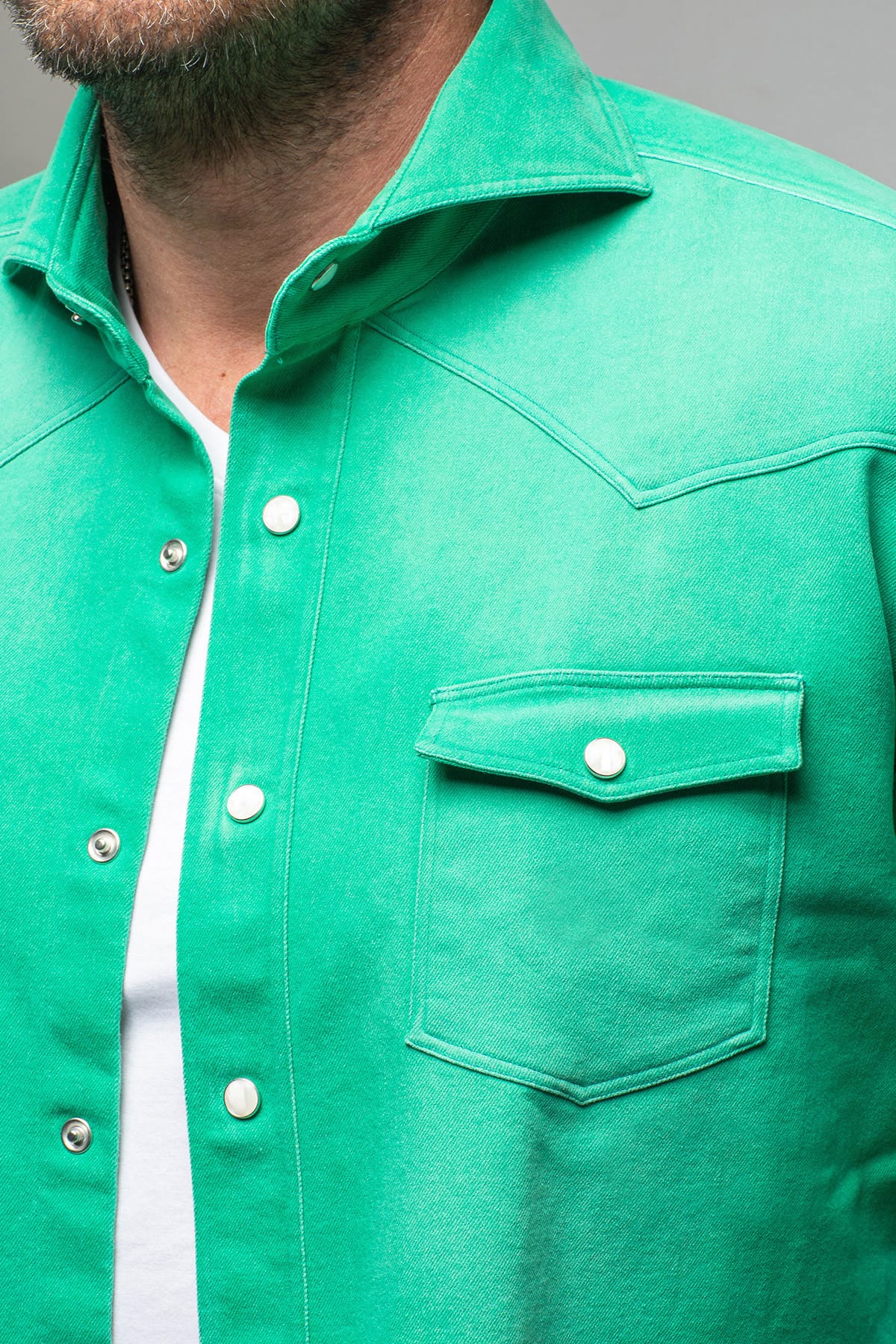 Elias Denim Western Snap Shirt In Green - Image 7