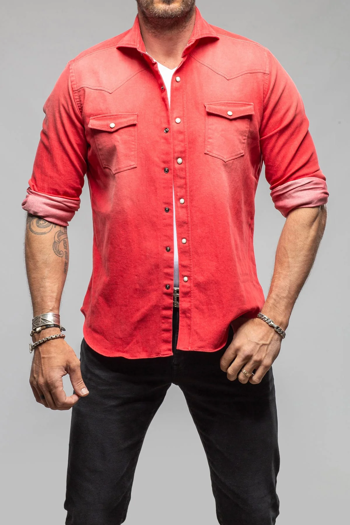Elias Denim Western Snap Shirt In Red
