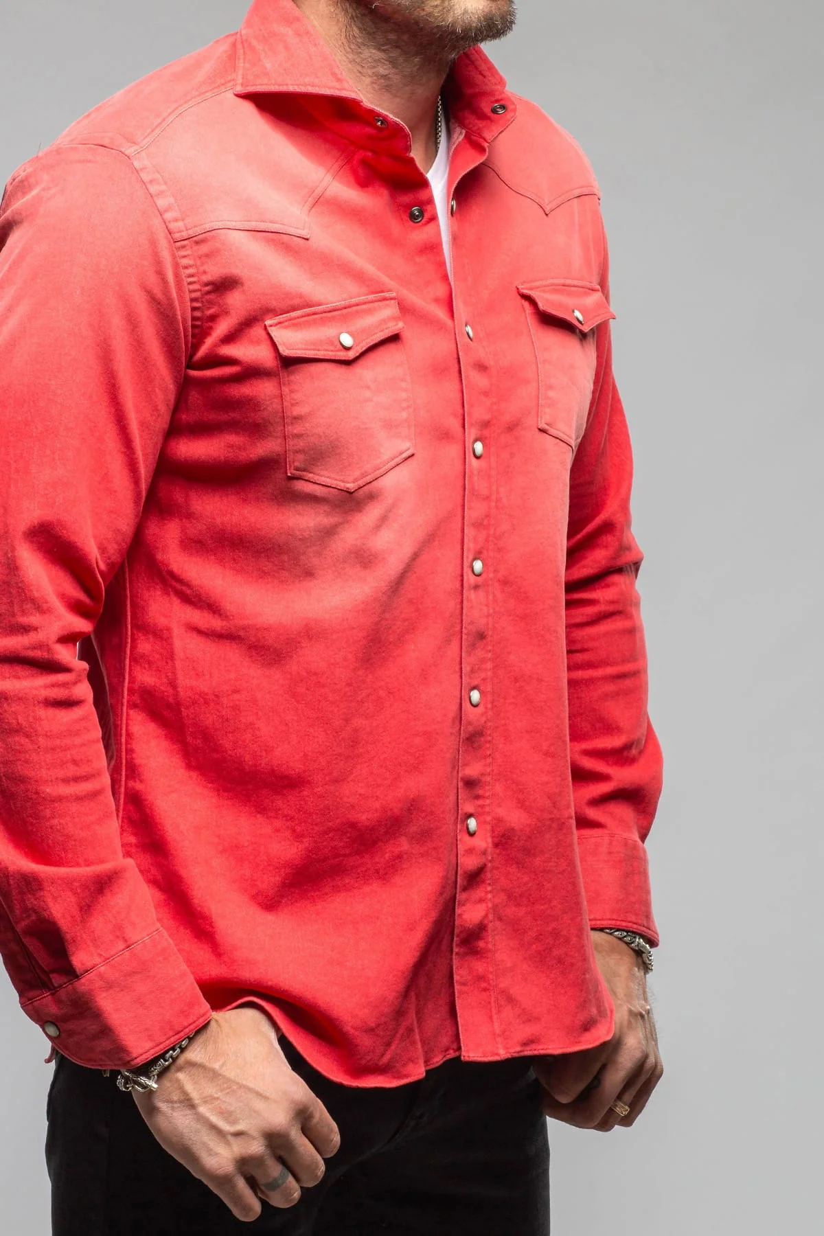 Elias Denim Western Snap Shirt In Red - Image 4