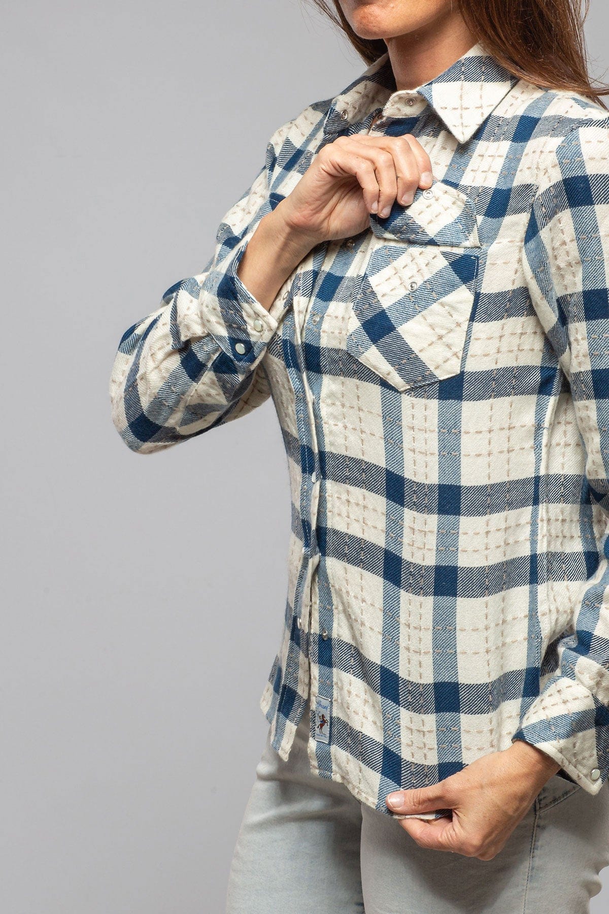 Emilia Plaid Cashmere Shirt In Blue - Image 4
