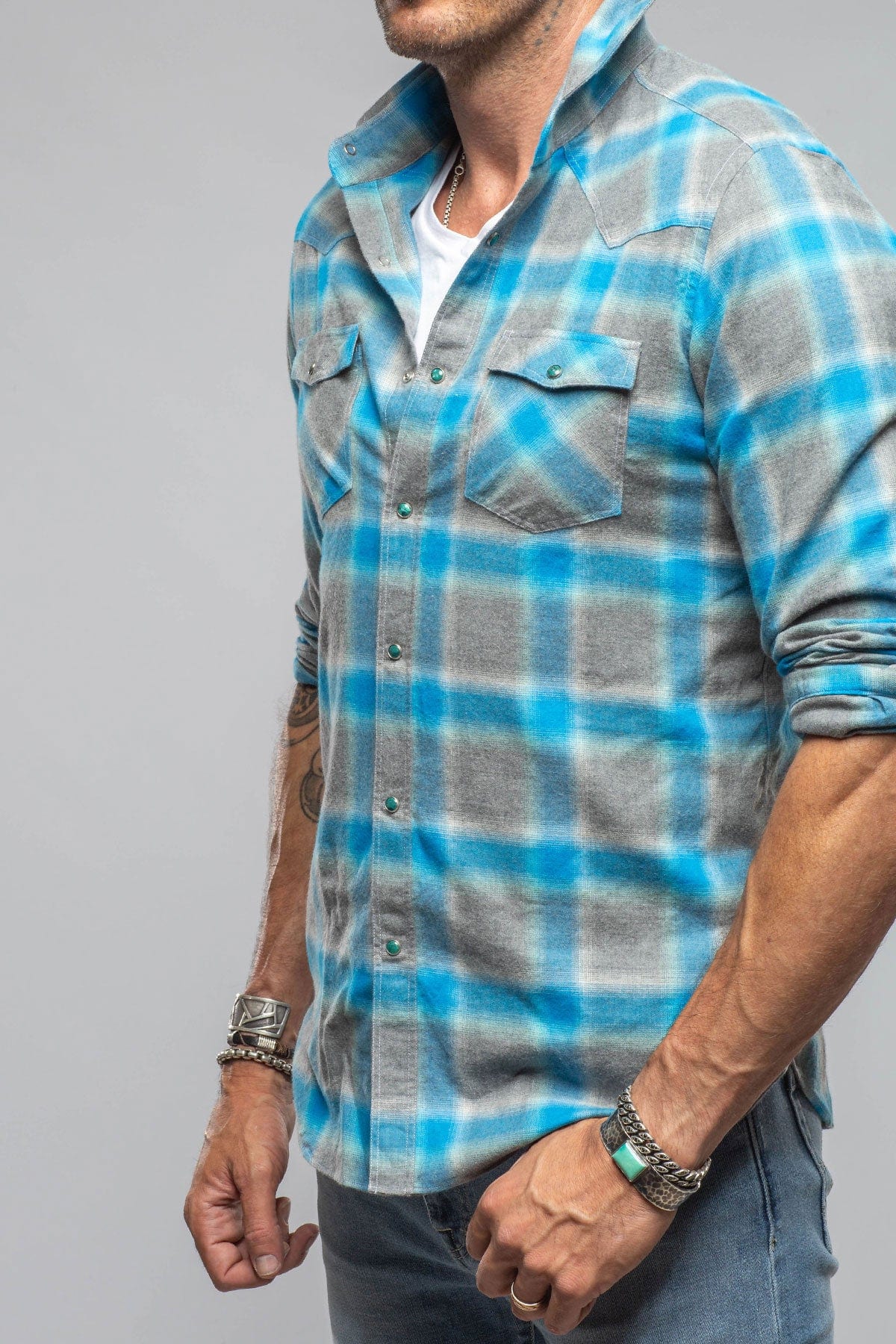 Enchanted Western Cotton Snap In Sprayed Blue - Image 3