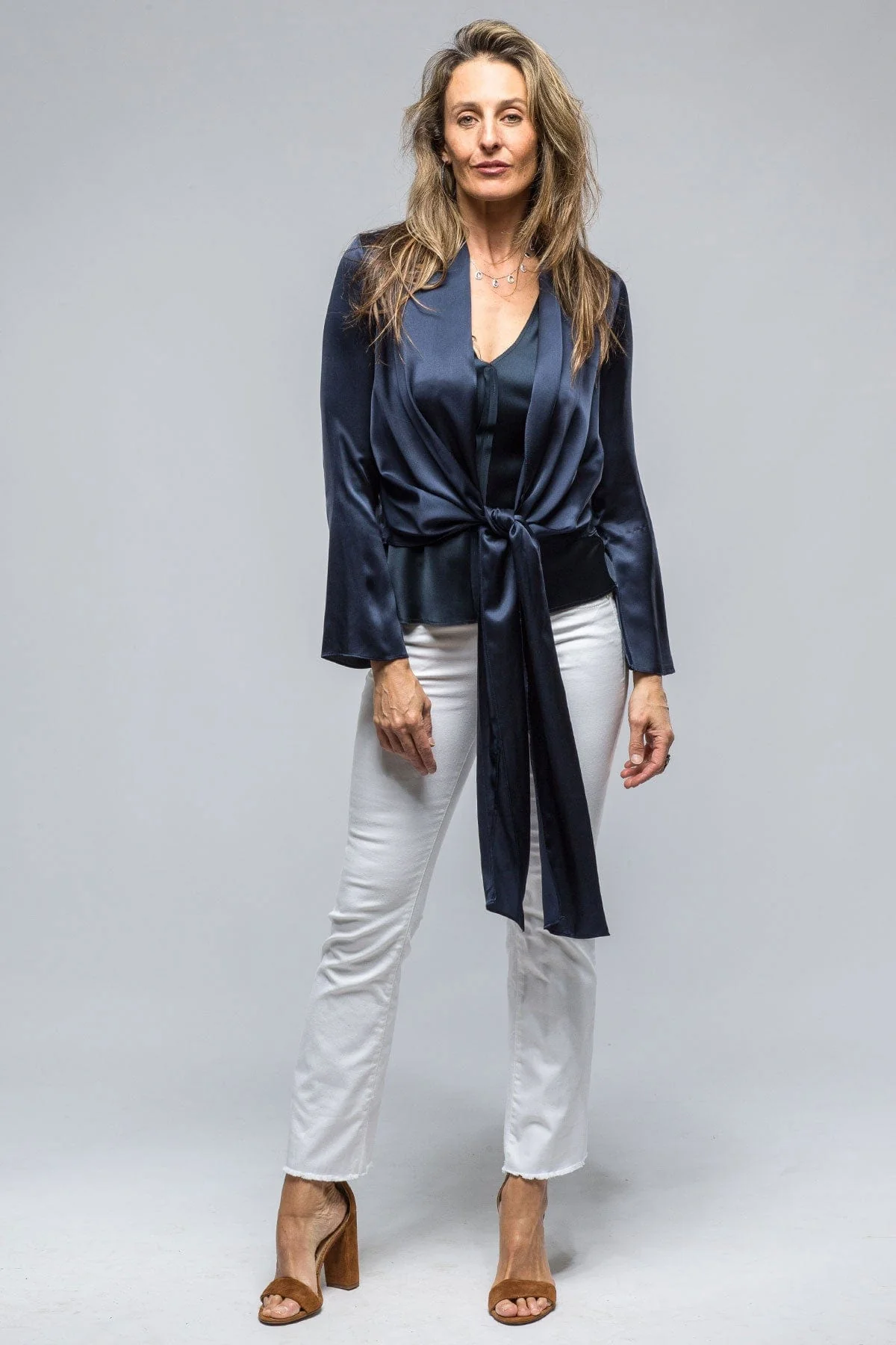 Frontward Wrap Blouse In Navy - Image 5