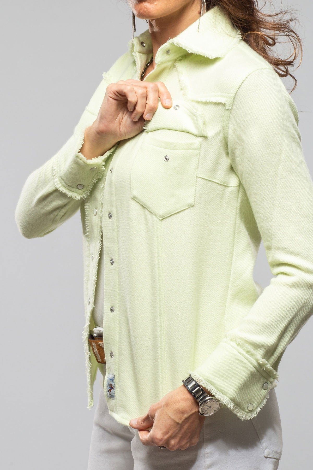 Gaby Raw Edge Overdye Cashmere Shirt In Lemon - Image 5