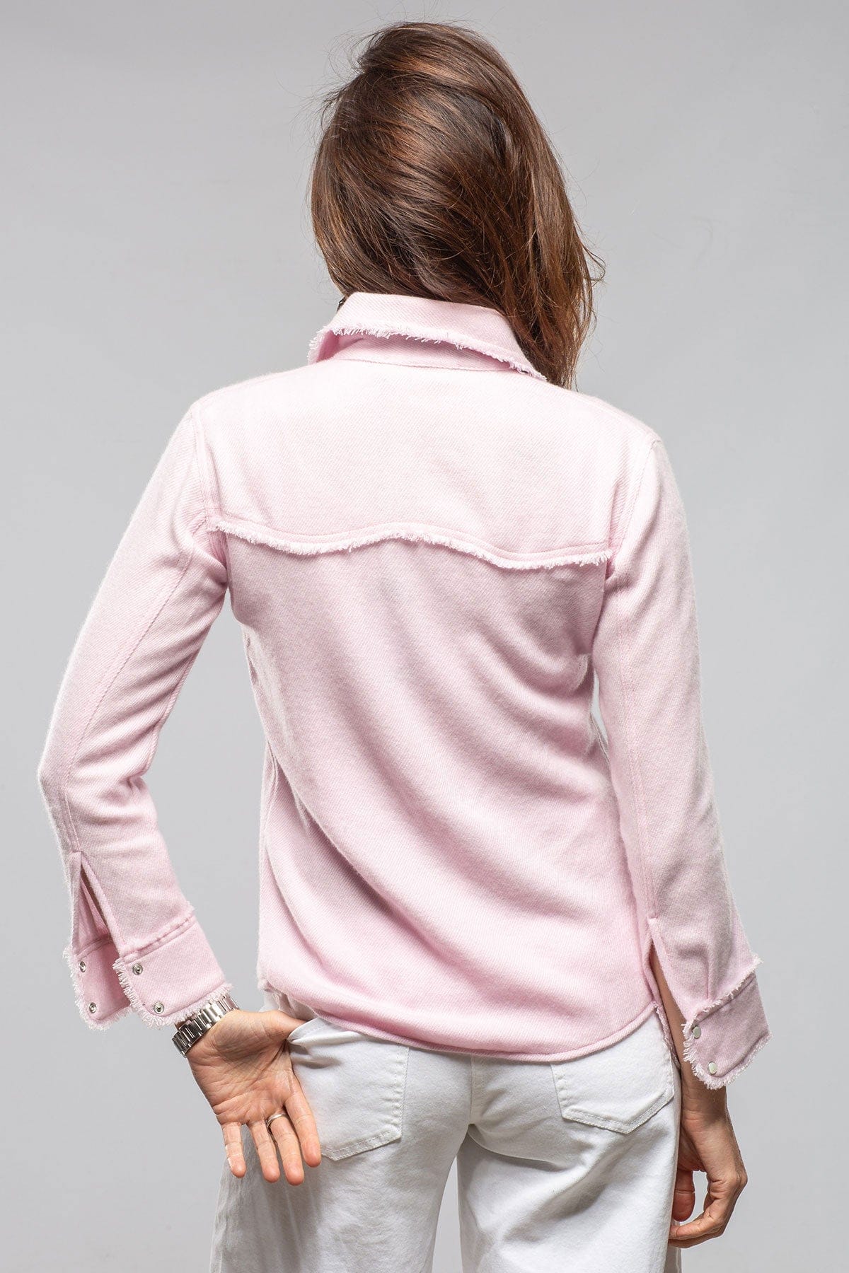 Gaby Raw Edge Overdye Cashmere Shirt In Pink - Image 3