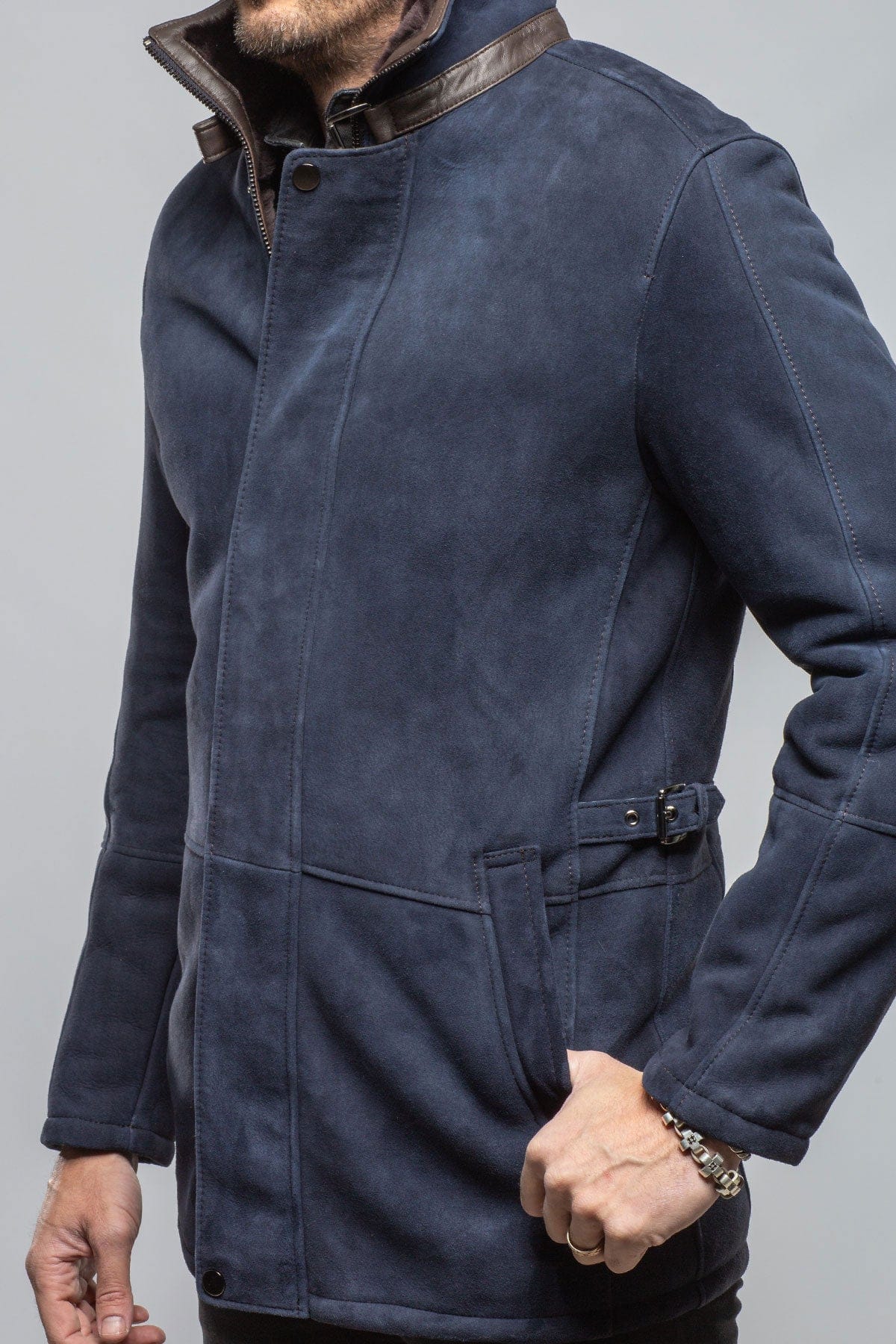 Gallatin Shearling Coat In Navy - Image 3