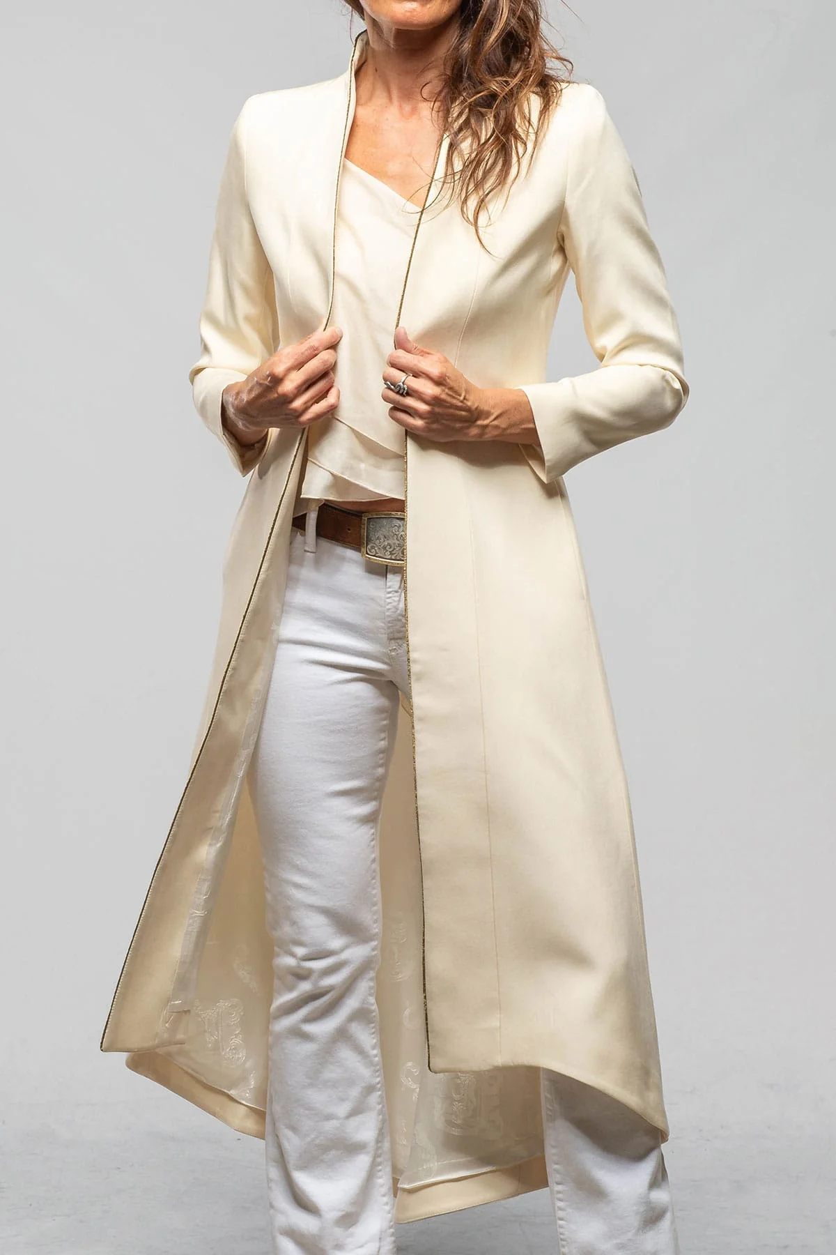 Ginebra Cupro Long Coat In Ivory