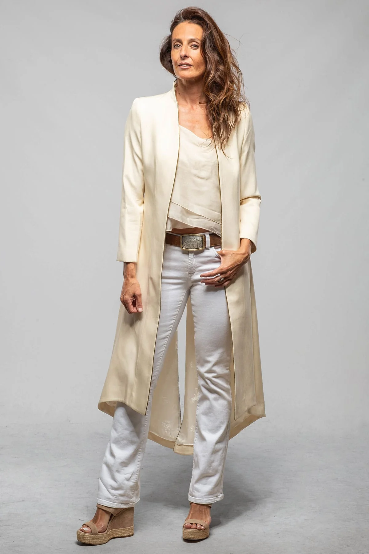Ginebra Cupro Long Coat In Ivory - Image 2