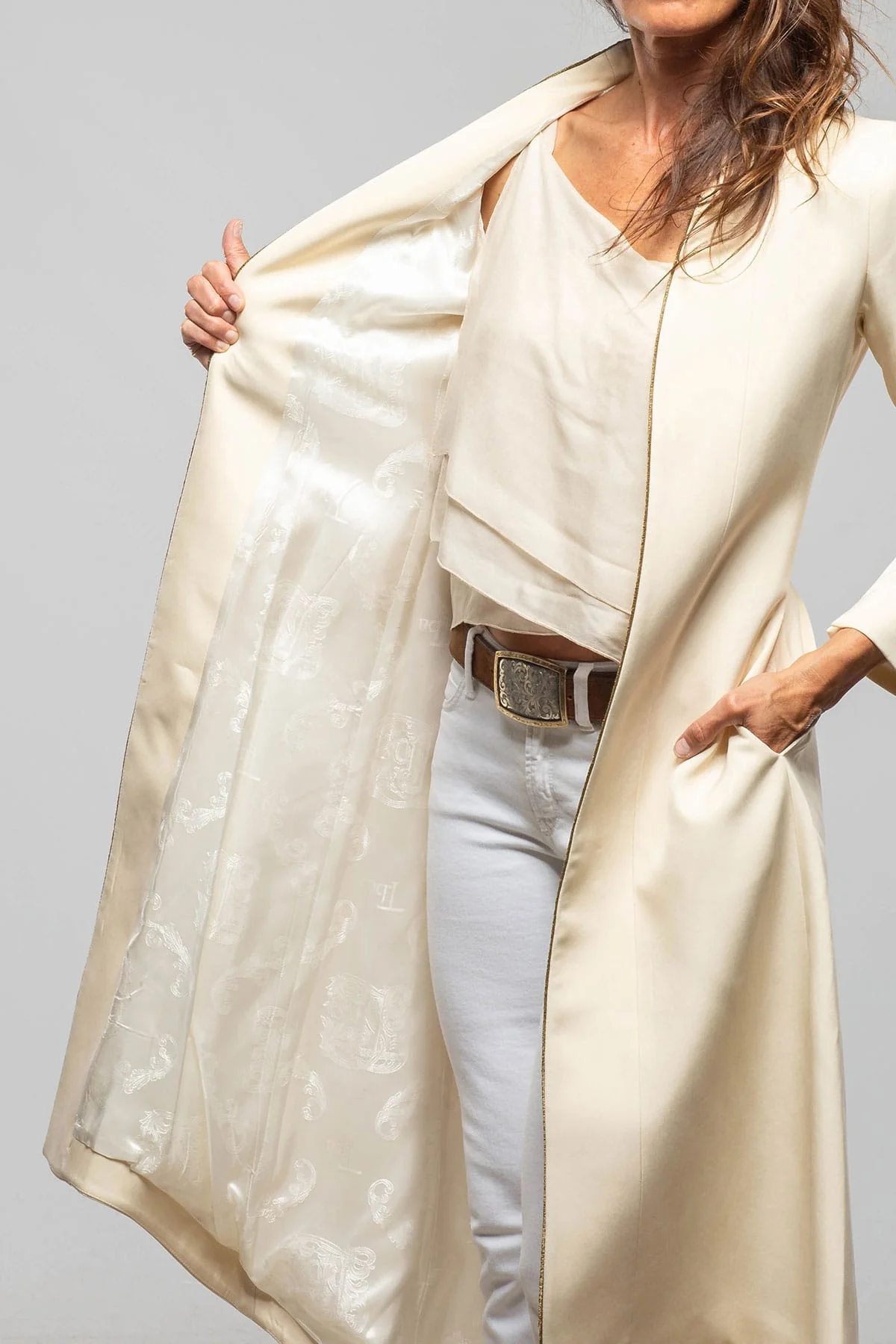 Ginebra Cupro Long Coat In Ivory - Image 3