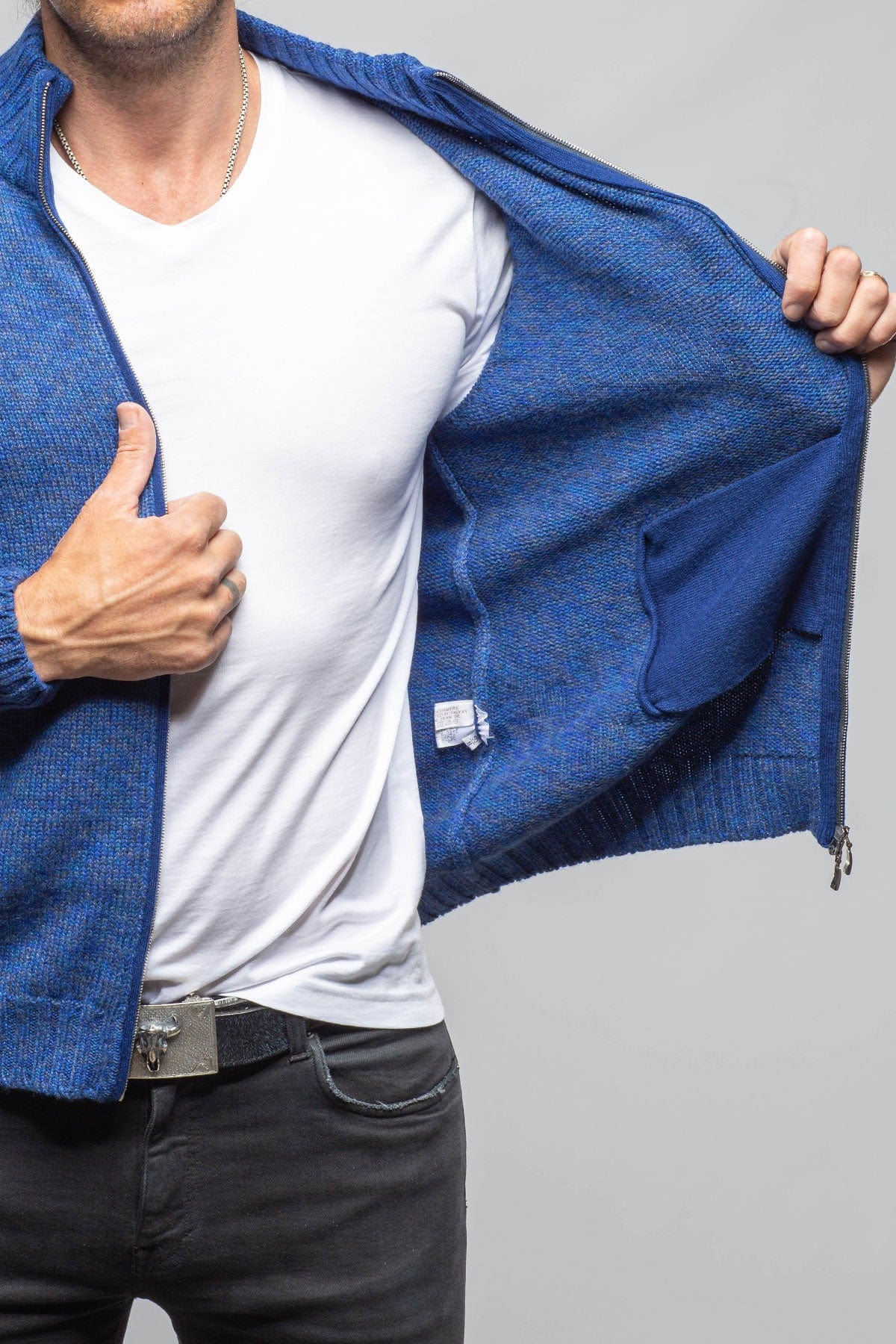 Giuseppe Full Zip Cashmere Sweater In Blue - Image 3