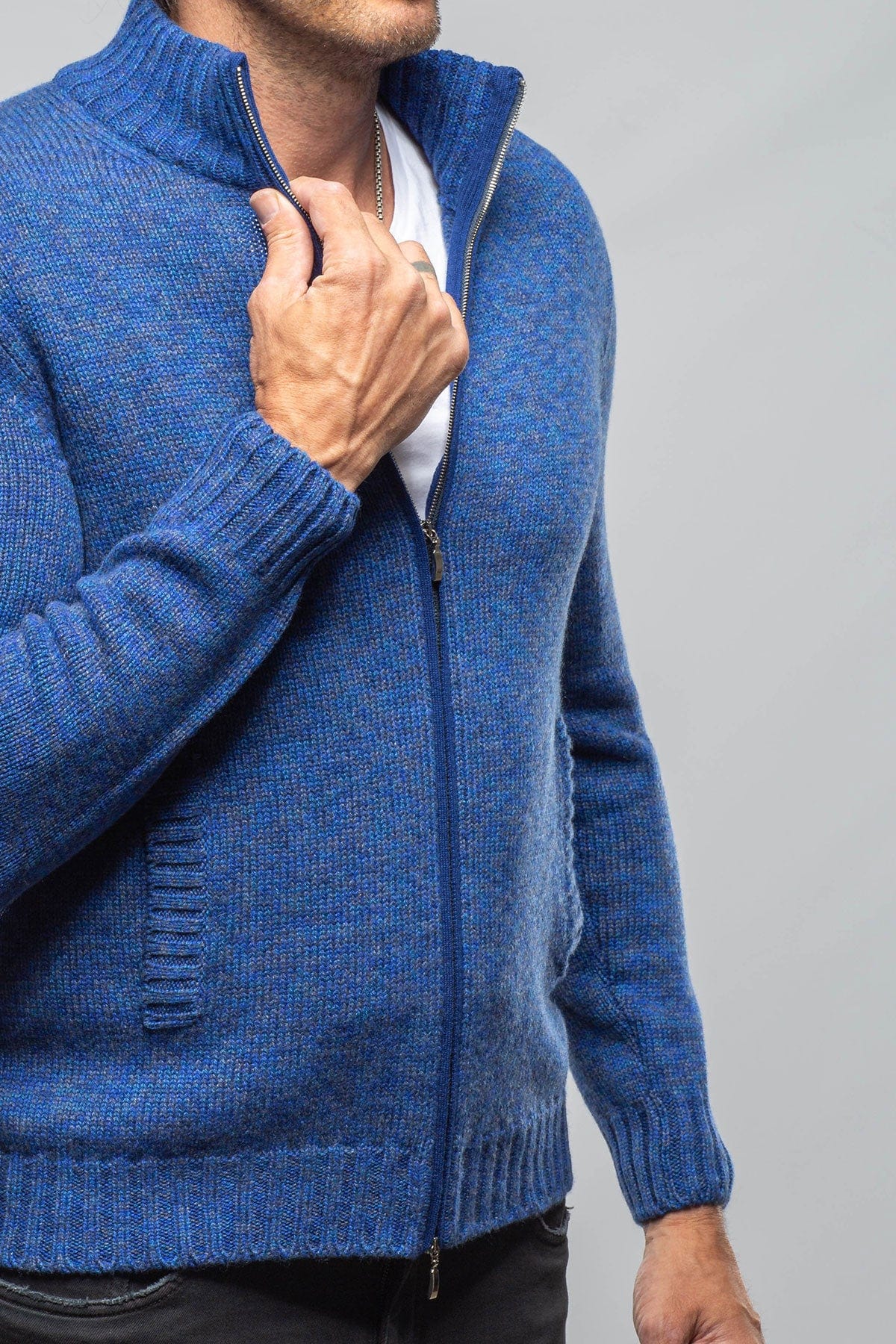 Giuseppe Full Zip Cashmere Sweater In Blue - Image 5