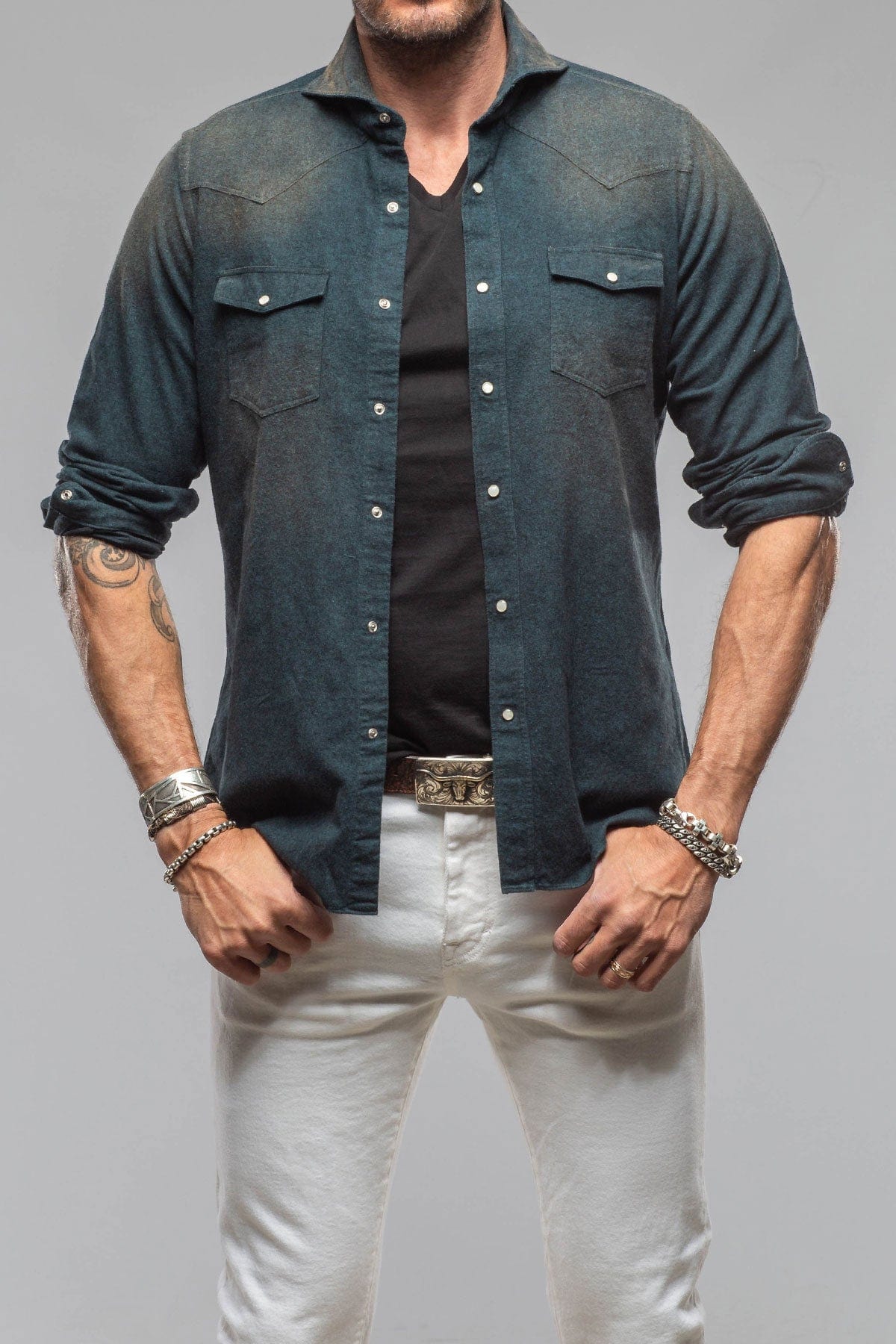 Golden Sand Washed Snap Shirt In Green
