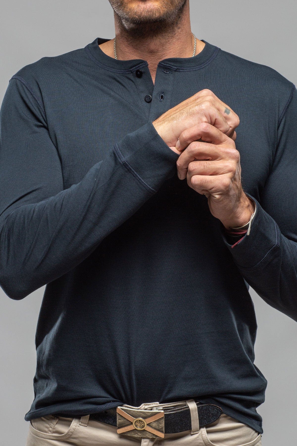 Coronado Cotton LS Henley in Navy - Image 3