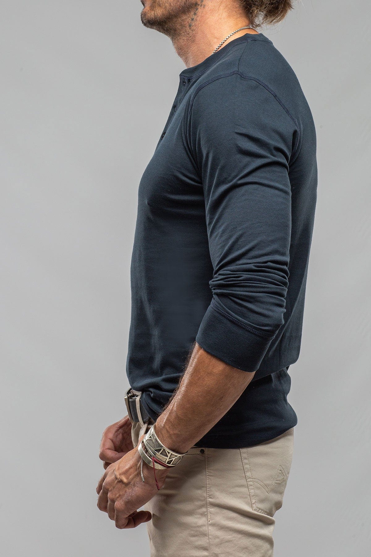 Coronado Cotton LS Henley in Navy - Image 4
