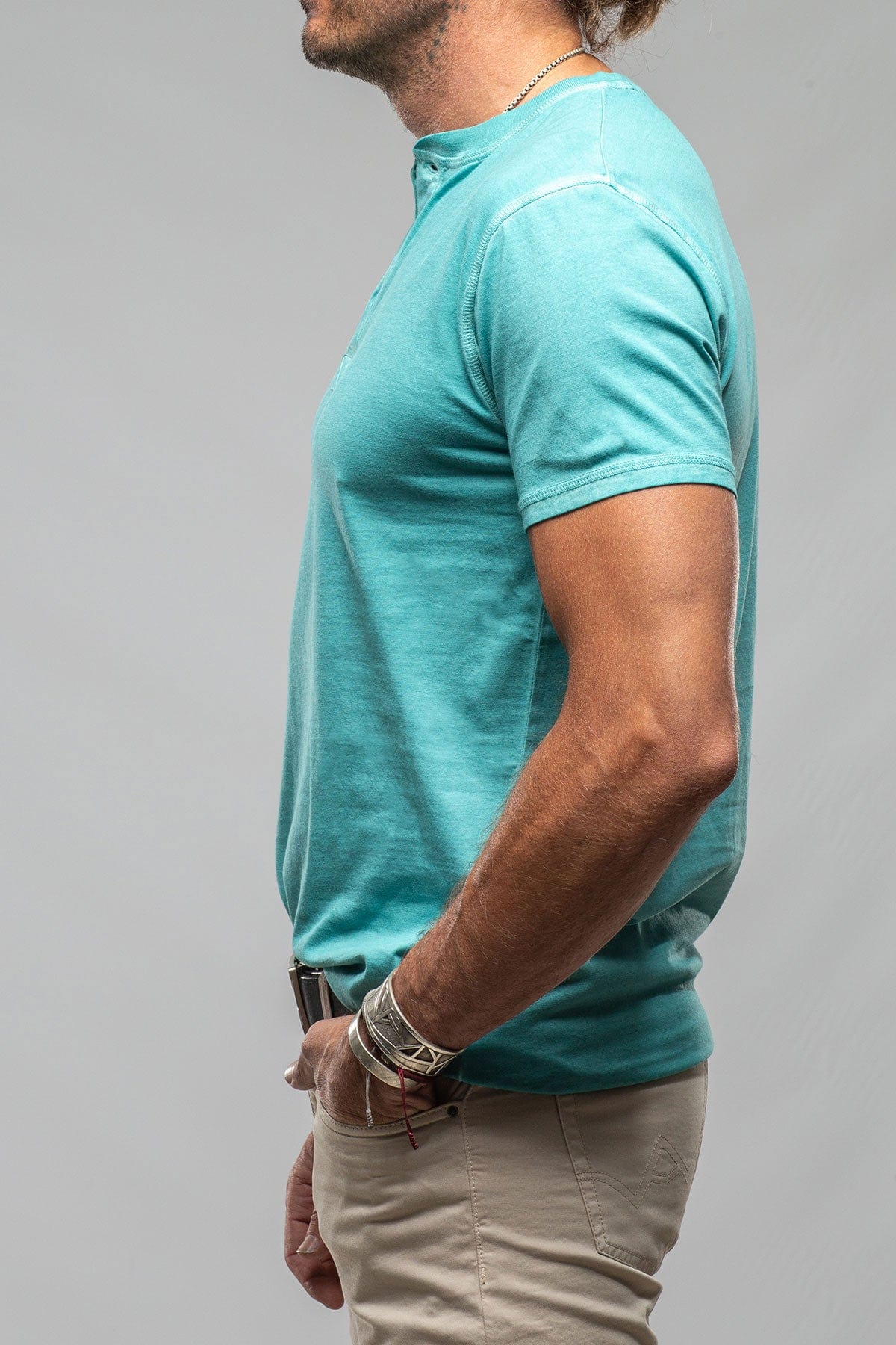 Mendocino Cotton SS Henley in Mint - Image 3