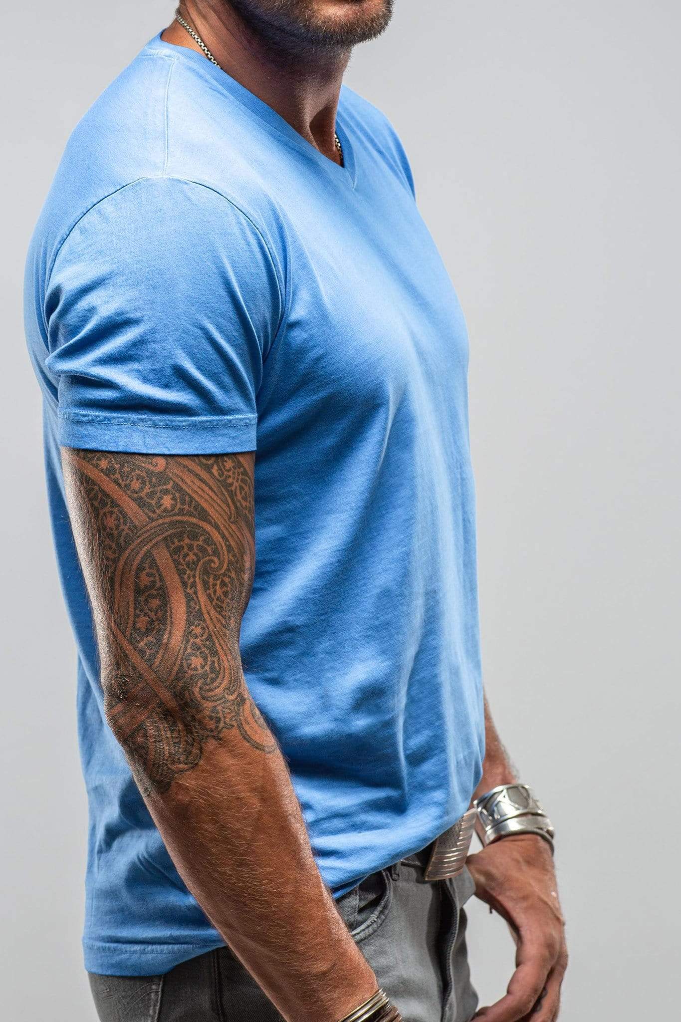 Siena Cotton V Neck Tee In Blue Lagoon - Image 4