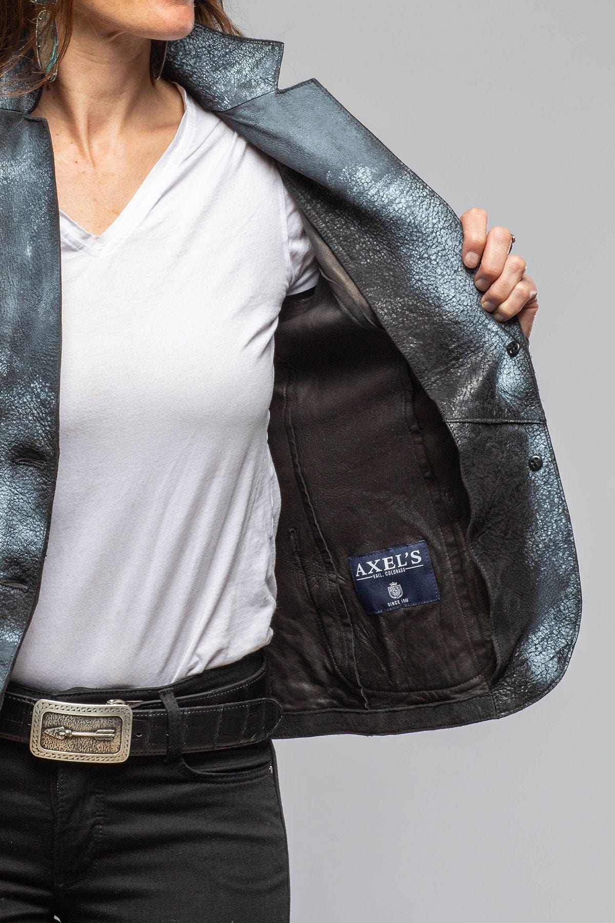 Greta Distressed Leather Blazer In Charcoal - Image 4