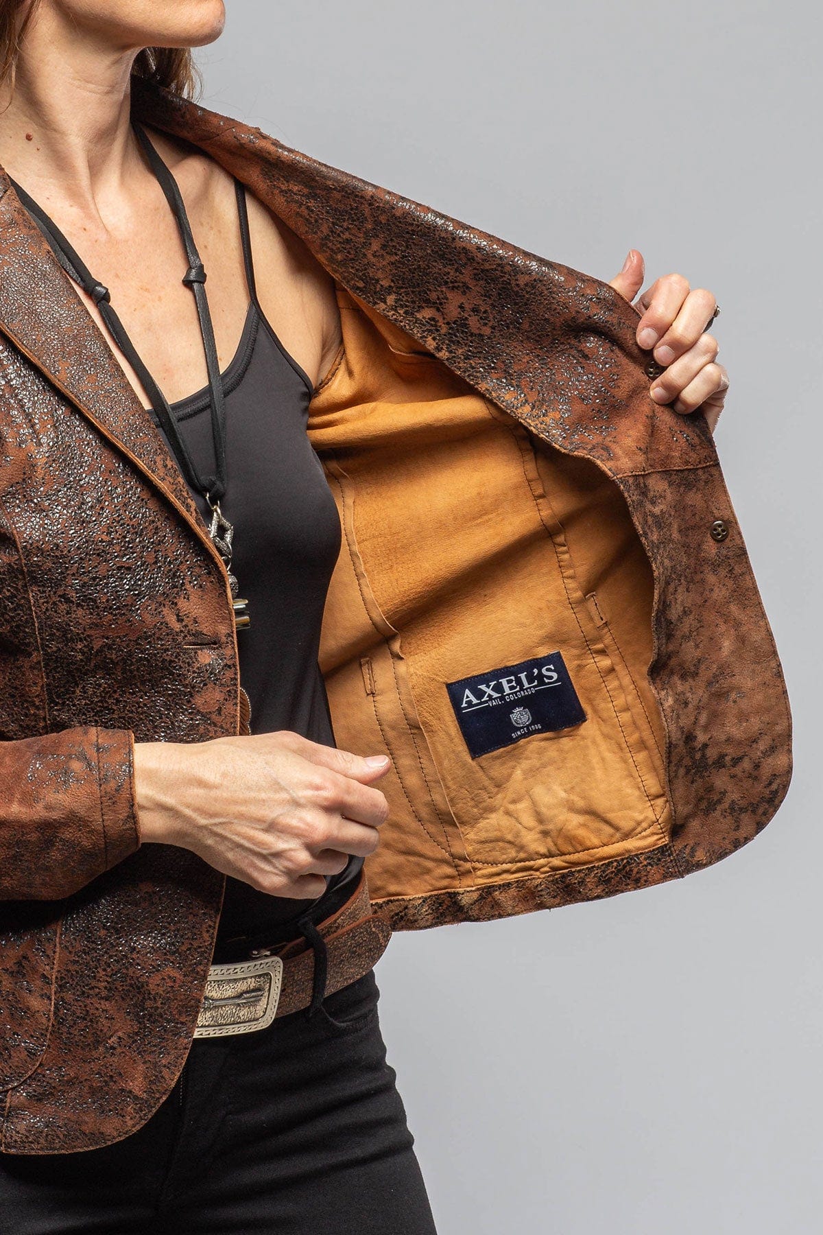 Greta Distressed Leather Blazer In Tobacco - Image 3