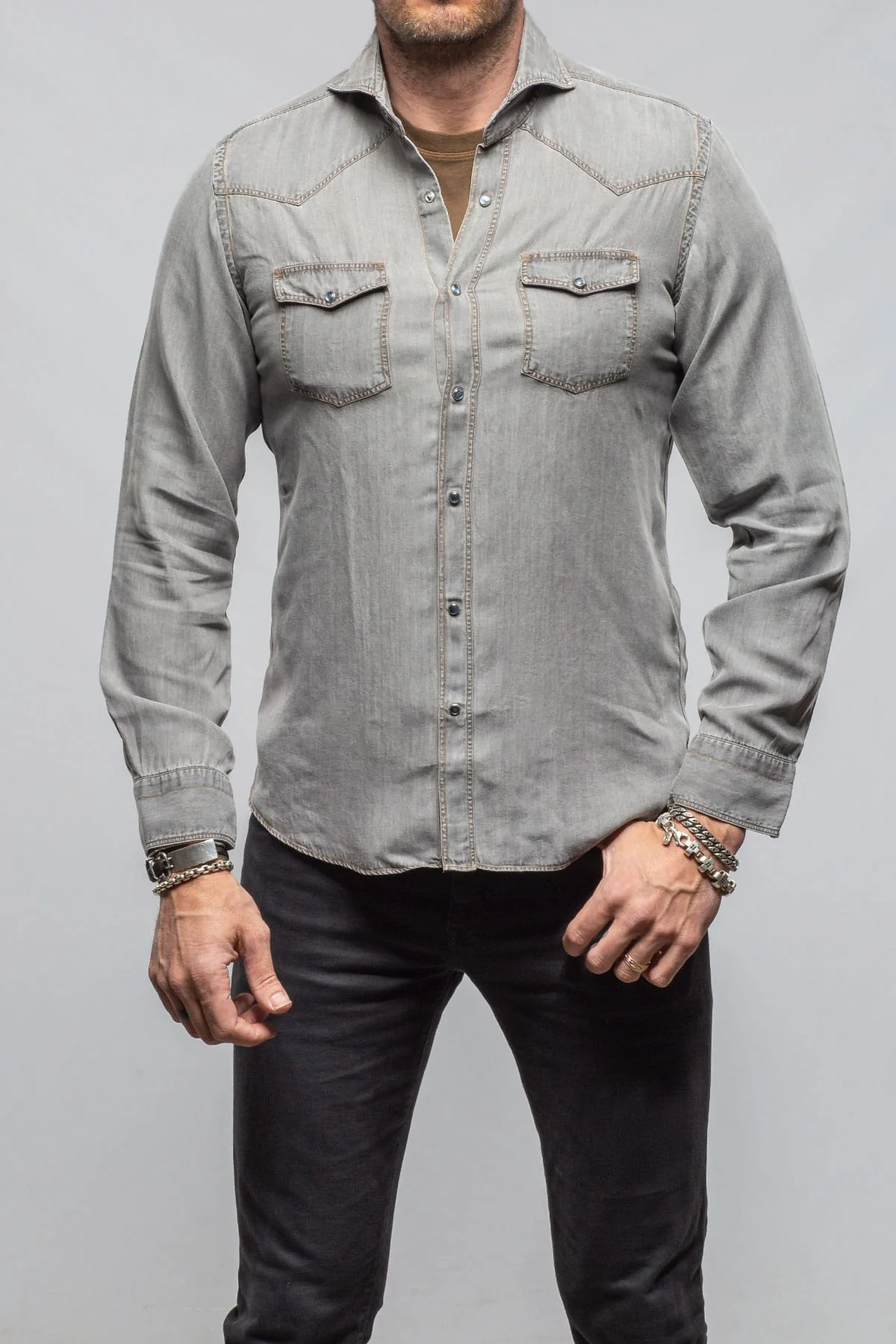 Grey Cliff Western Snap Shirt In Grey - Image 2