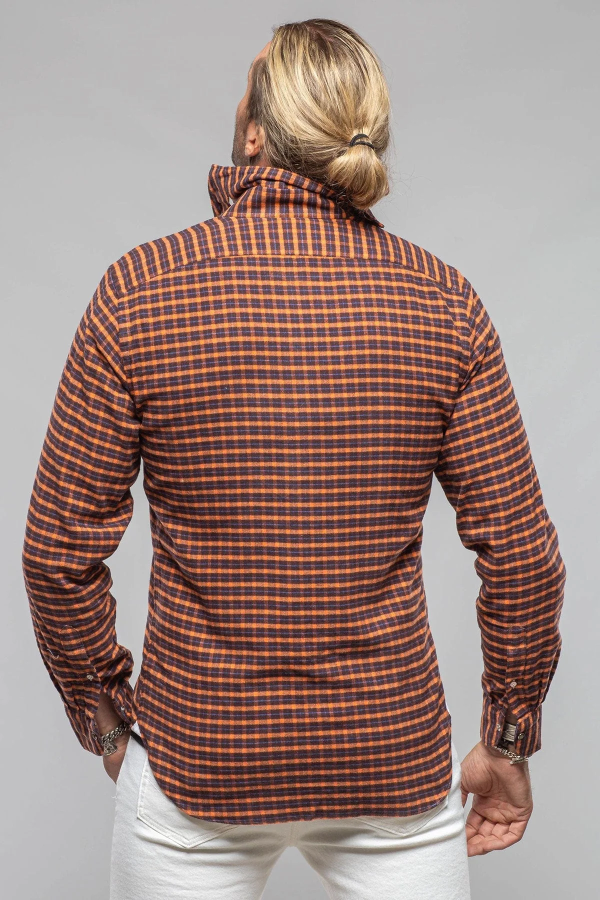Harmony Check Flannel Snap Shirt In Blue Orange - Image 5