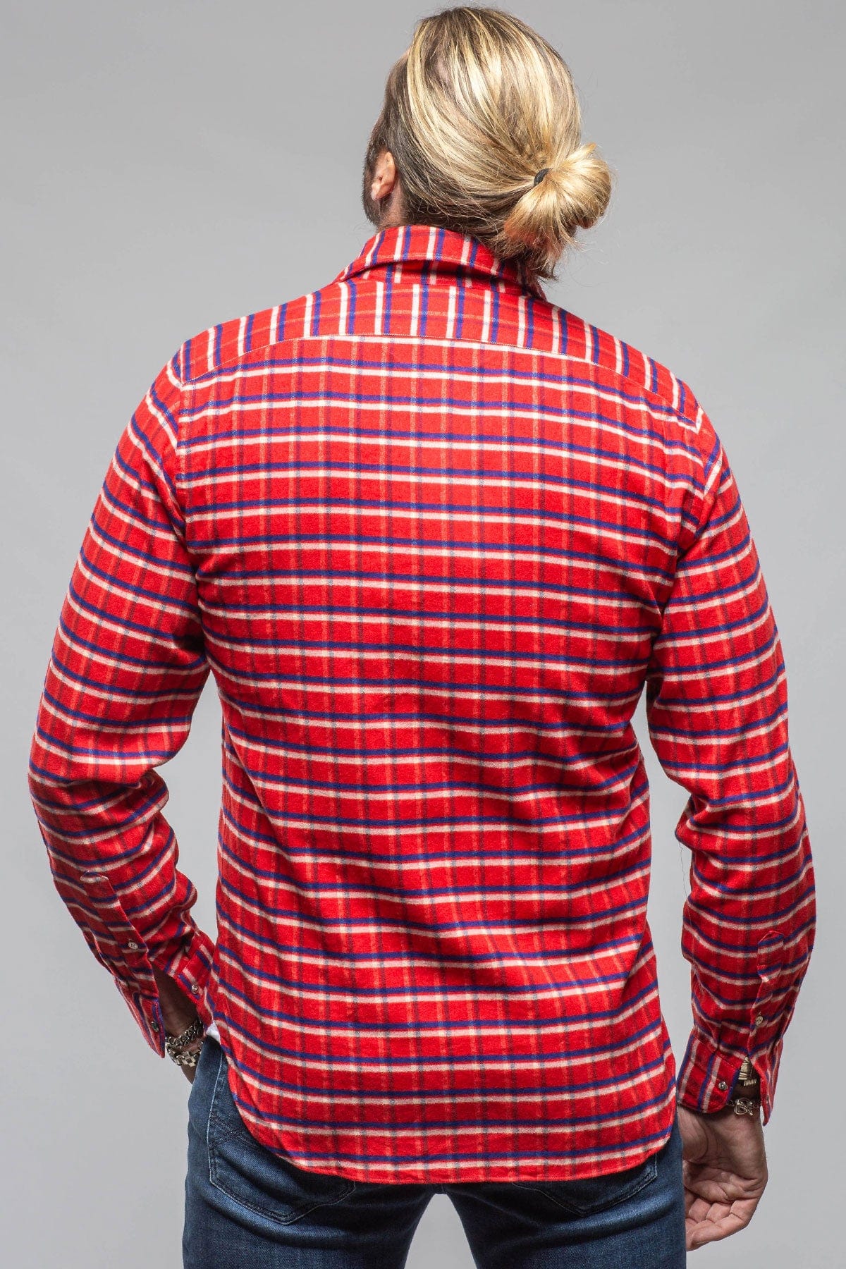 Harmony Check Flannel Snap Shirt In Red Navy - Image 5